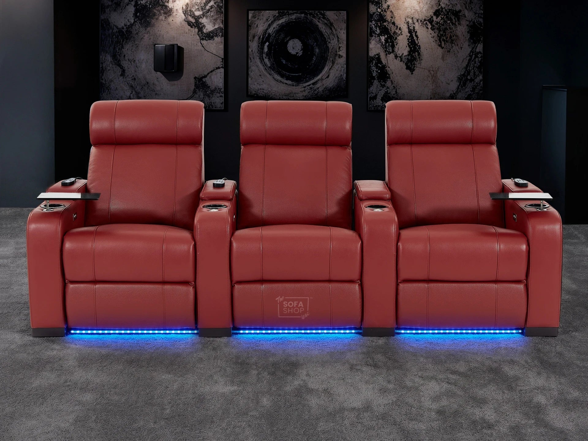 3 Seater Real Leather Electric Recliner Cinema Theatre Sofa in Red | Electric Recliner With Massage, Bluetooth & Cooling Cup Holders + Storage + Power | Rimini | The Sofa Shop - Image 3