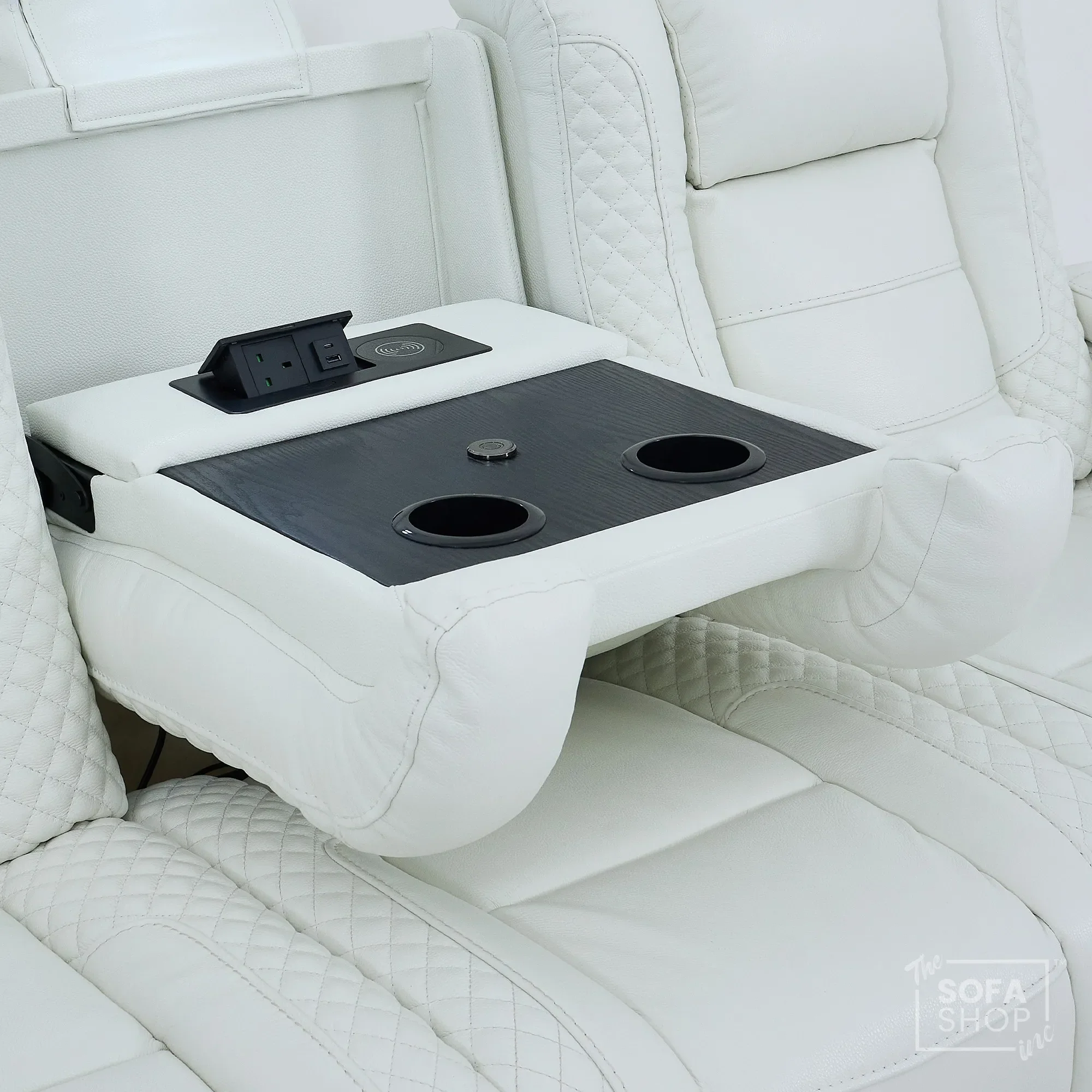 3 Seater Cinema Sofa in White Genuine Leather | Hi-Tech Cinema Sofa with Power Recline + Power Headrests + Cooling & Heating Cupholder | Napoli | The Sofa Shop - Image 18