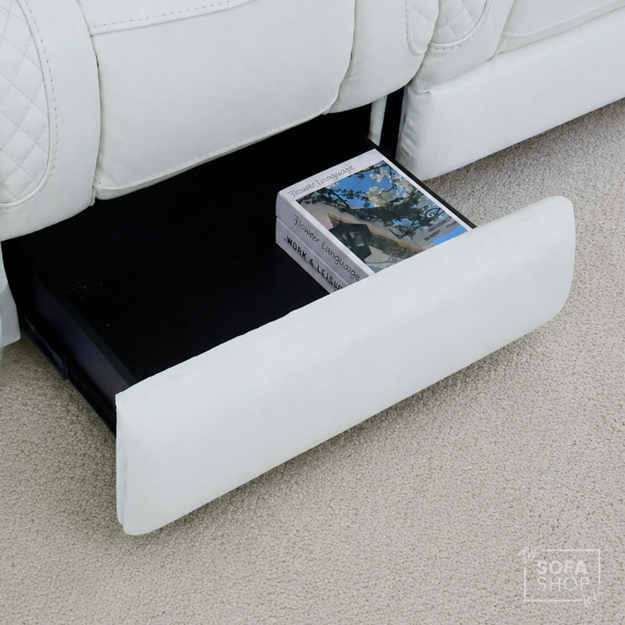 3 Seater Cinema Sofa in White Genuine Leather | Hi-Tech Cinema Sofa with Power Recline + Power Headrests + Cooling & Heating Cupholder | Napoli | The Sofa Shop - Image 21
