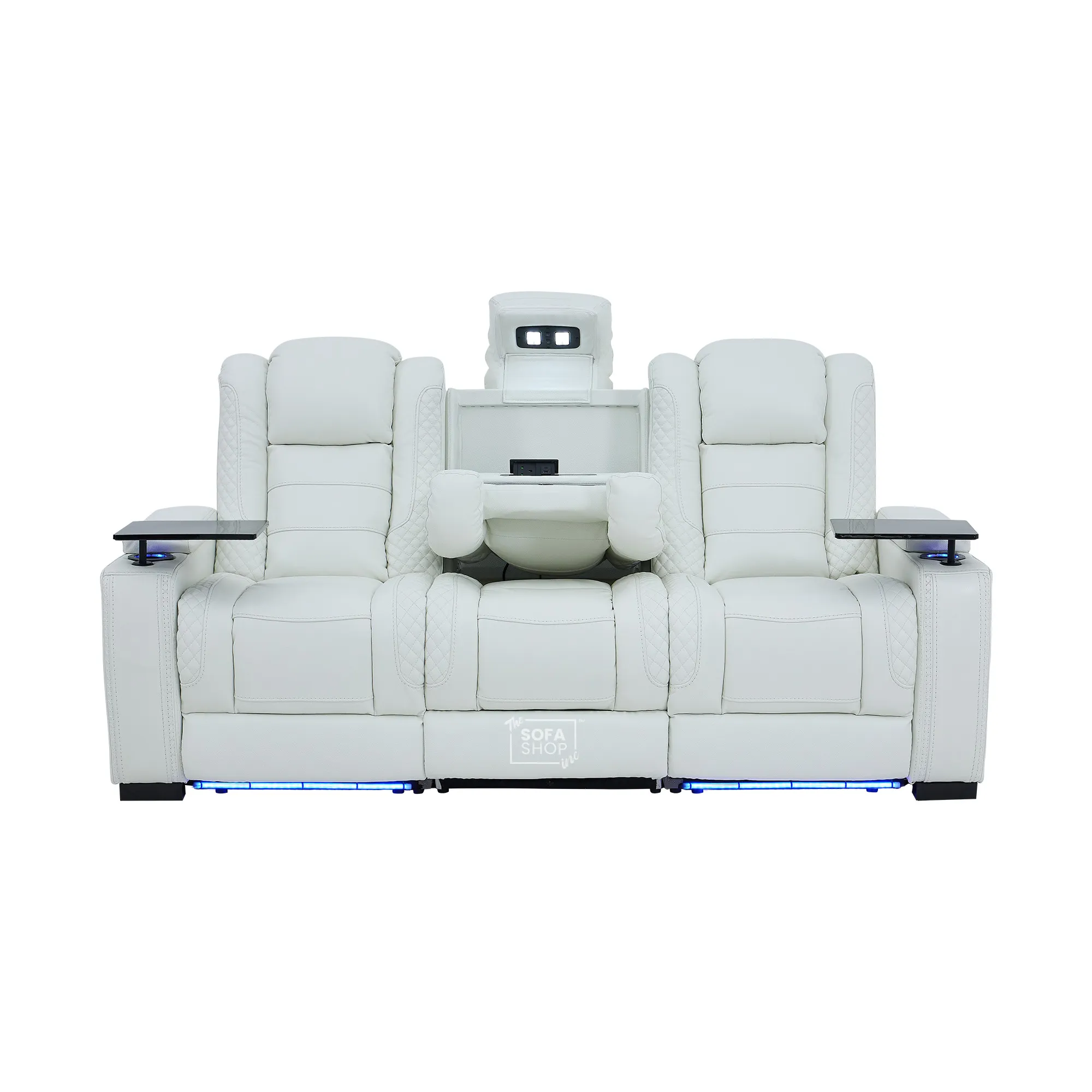 3 Seater Cinema Sofa in White Genuine Leather | Hi-Tech Cinema Sofa with Power Recline + Power Headrests + Cooling & Heating Cupholder | Napoli | The Sofa Shop - Image 24