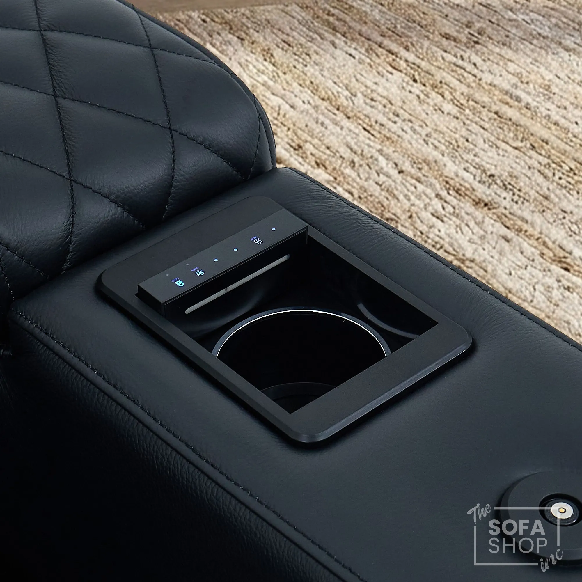 1 Seater Electric Recliner Riser Chair | Power Recline, Heated Lumbar + Massage & Cooling & Heating Cup Holders | Black Real Leather Riser Armchair with Tray Tables | Assisi | The Sofa Shop - Image 13