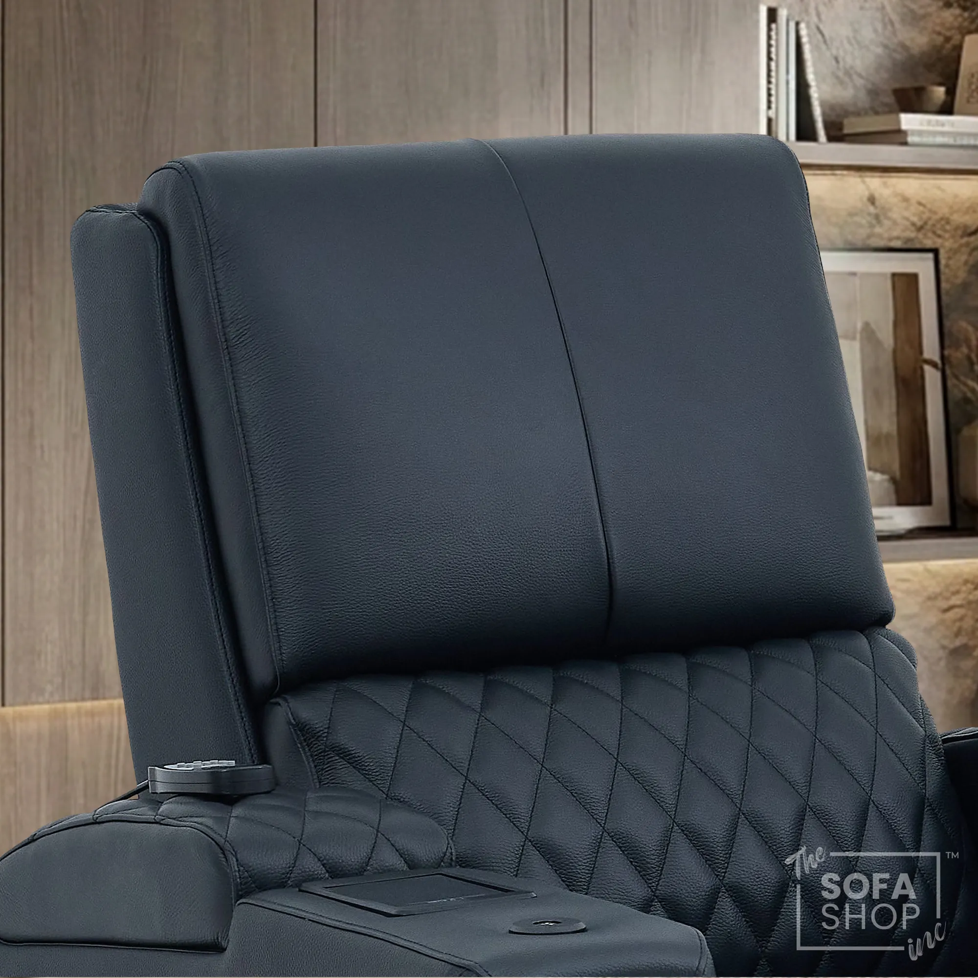 1 Seater Electric Recliner Riser Chair | Power Recline, Heated Lumbar + Massage & Cooling & Heating Cup Holders | Black Real Leather Riser Armchair with Tray Tables | Assisi | The Sofa Shop - Image 16
