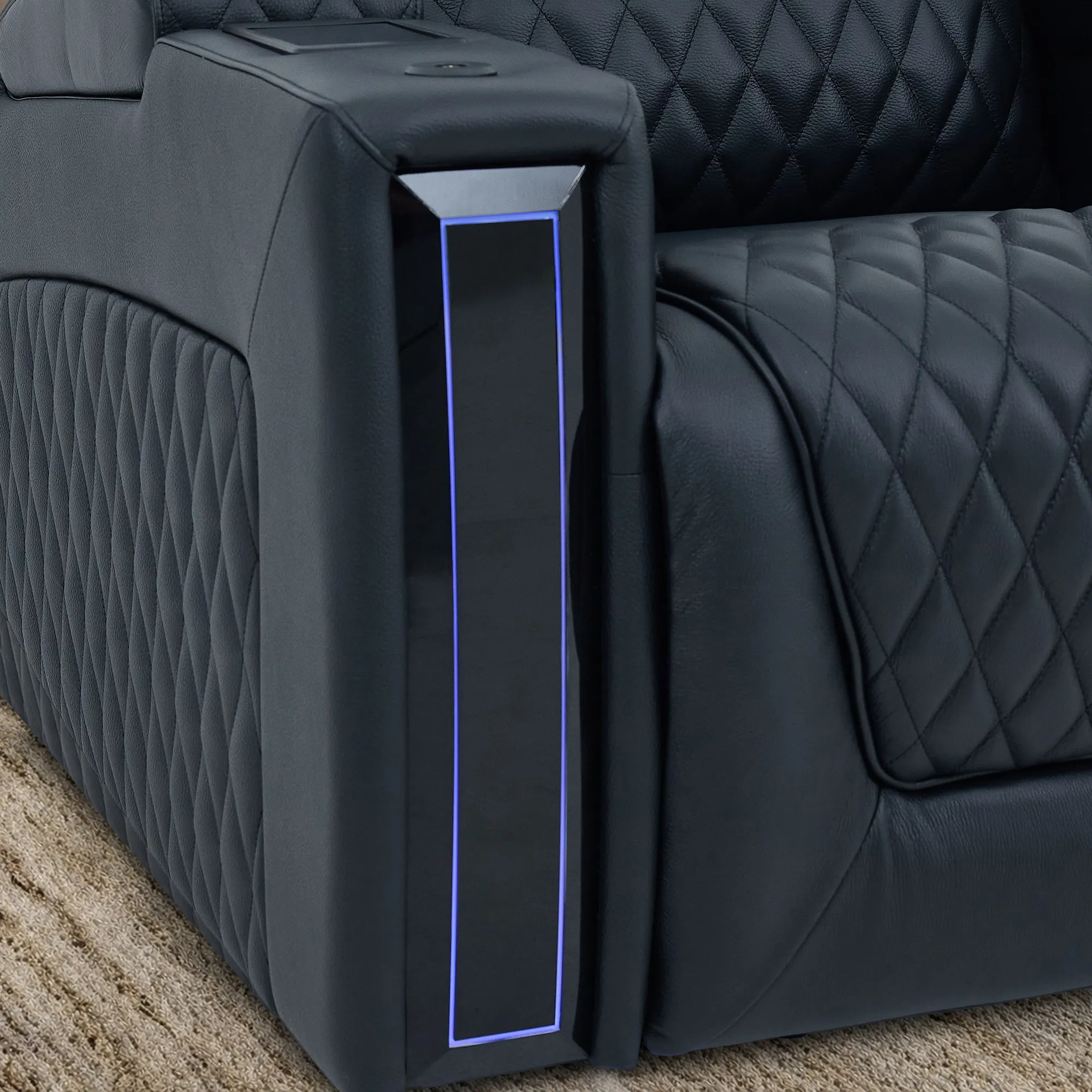 1 Seater Electric Recliner Riser Chair | Power Recline, Heated Lumbar + Massage & Cooling & Heating Cup Holders | Black Real Leather Riser Armchair with Tray Tables | Assisi | The Sofa Shop - Image 20
