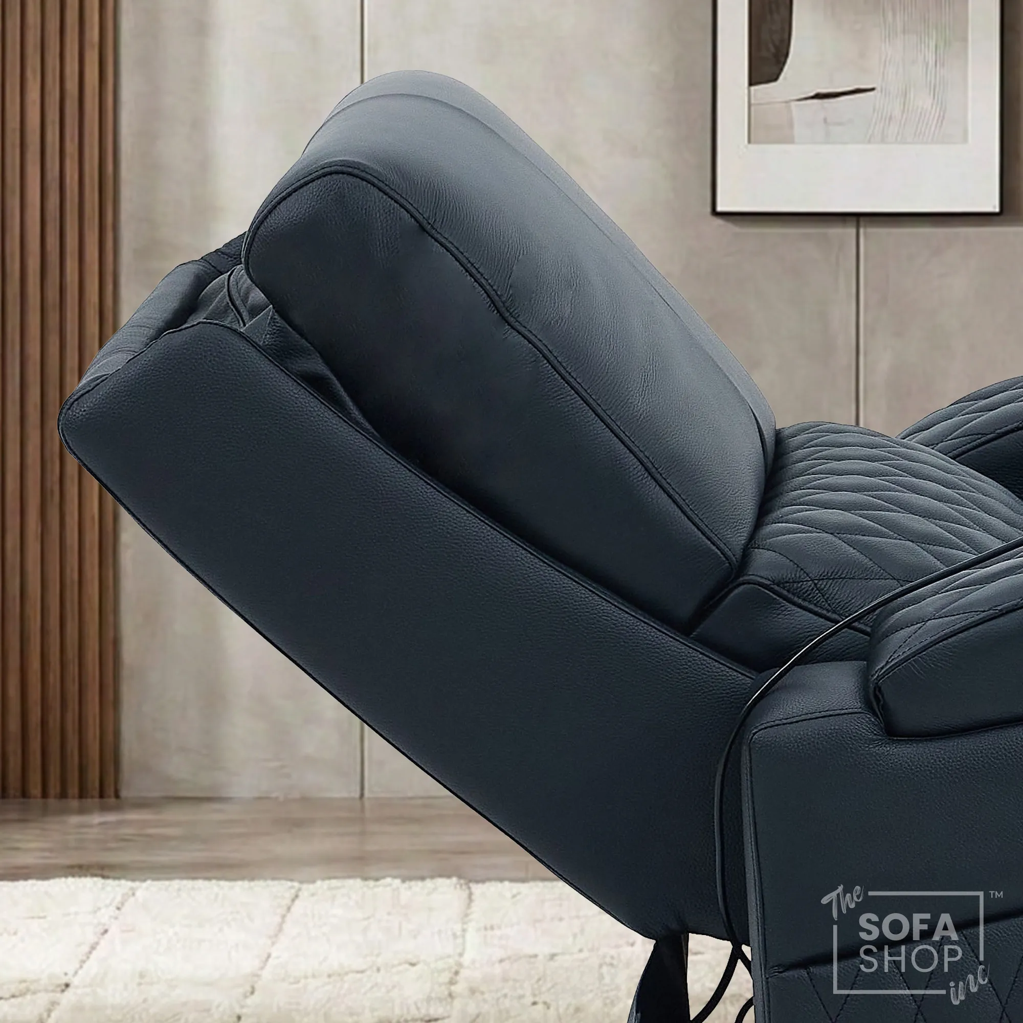 1 Seater Electric Recliner Riser Chair | Power Recline, Heated Lumbar + Massage & Cooling & Heating Cup Holders | Black Real Leather Riser Armchair with Tray Tables | Assisi | The Sofa Shop - Image 8