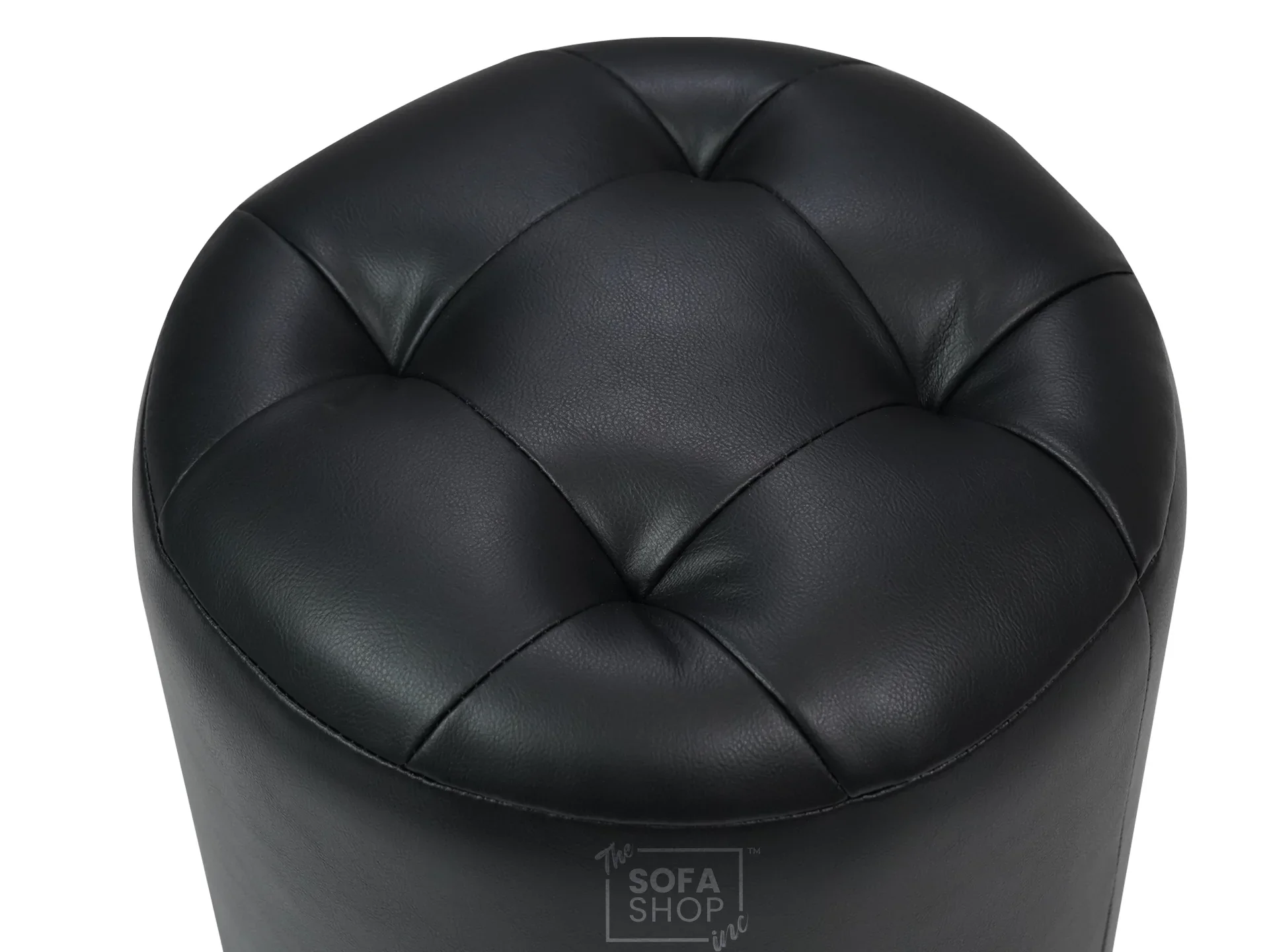 Big Round Footstool in Black Leather - Tropea - Image 2