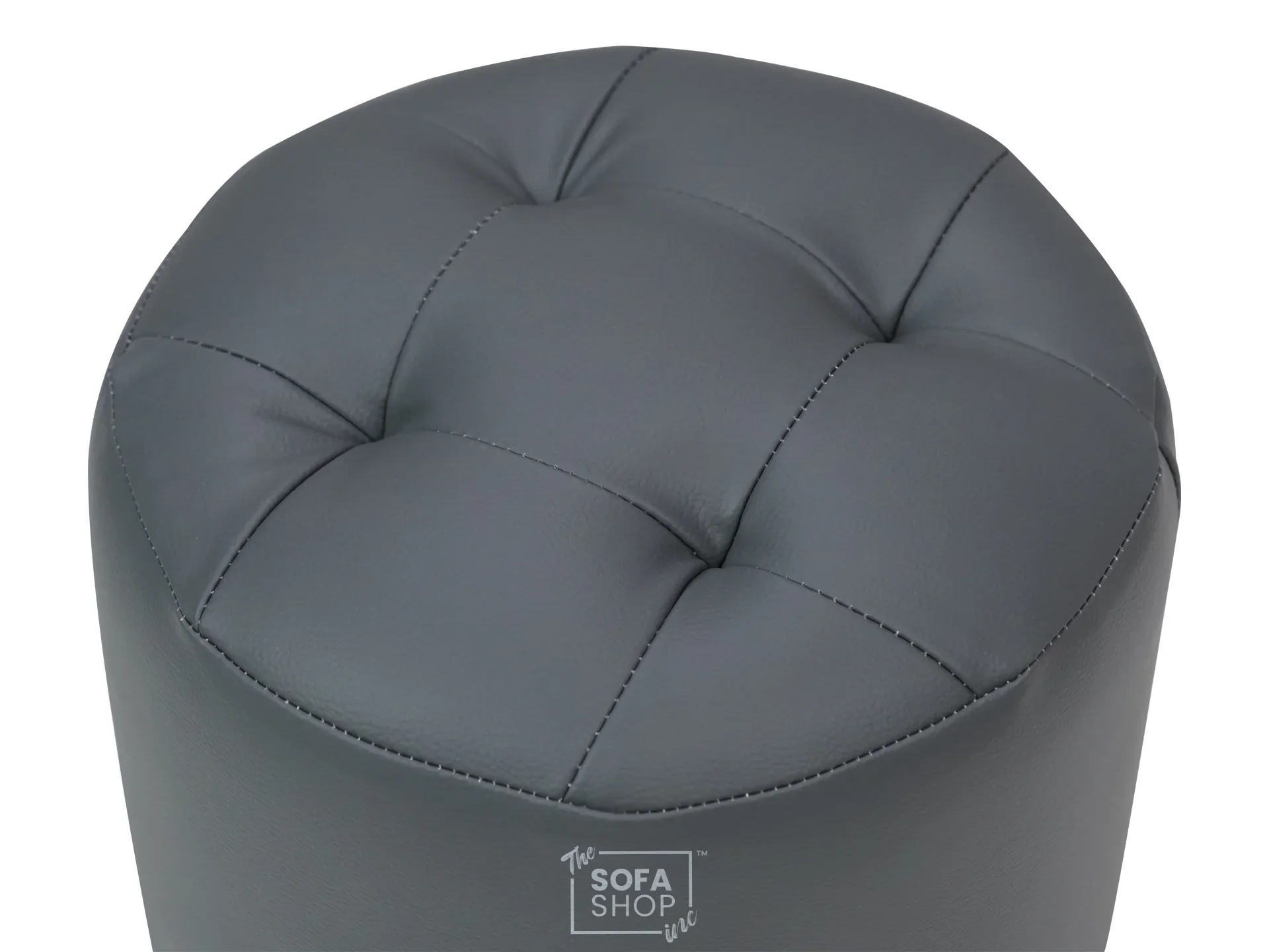 Big Round Footstool in Grey Leather - Tropea - Image 2