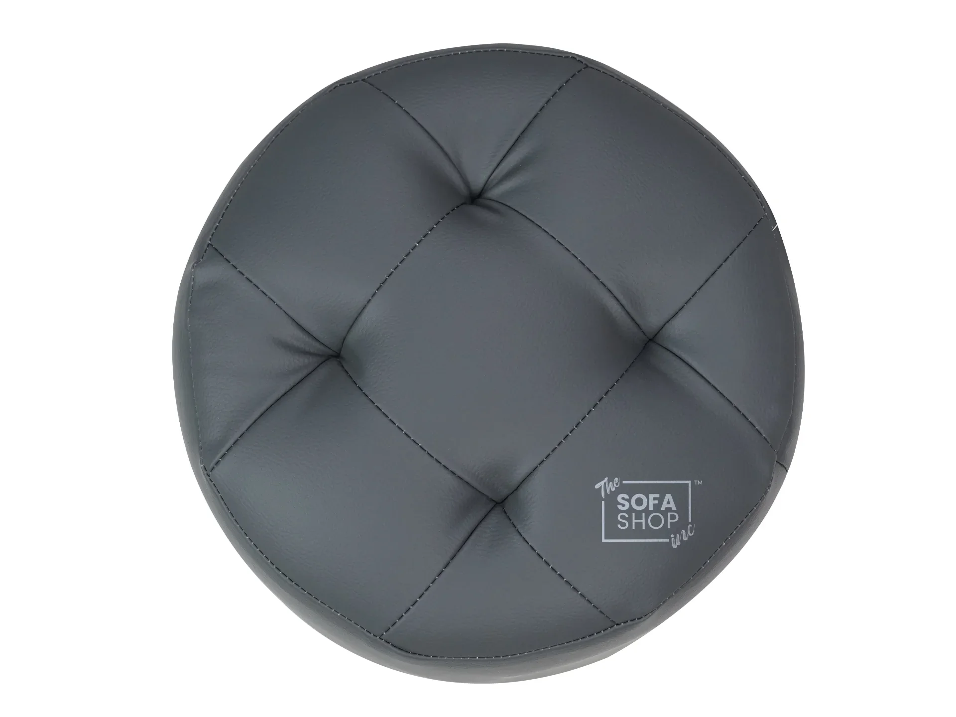 Big Round Footstool in Grey Leather - Tropea - Image 4