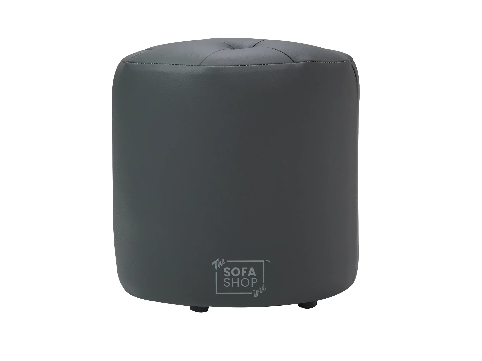 Big Round Footstool in Grey Leather - Tropea - Image 5