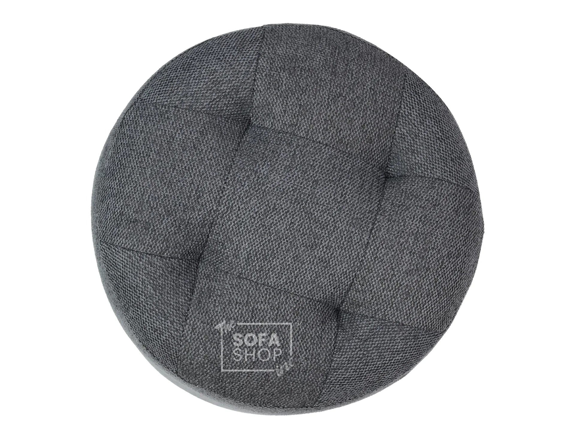 Big Round Footstool in Grey Tweed Fabric - Tropea - Image 6