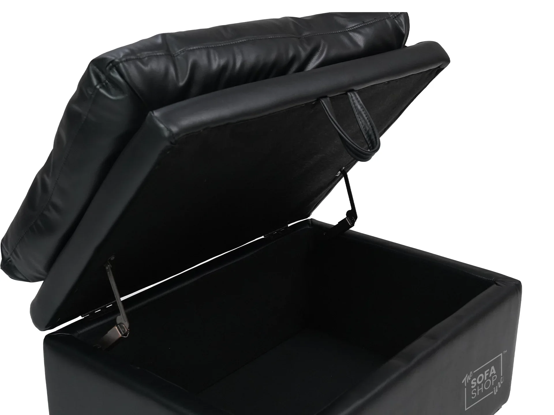 Black Leather Cushion Top Footstool - Bari - Image 2