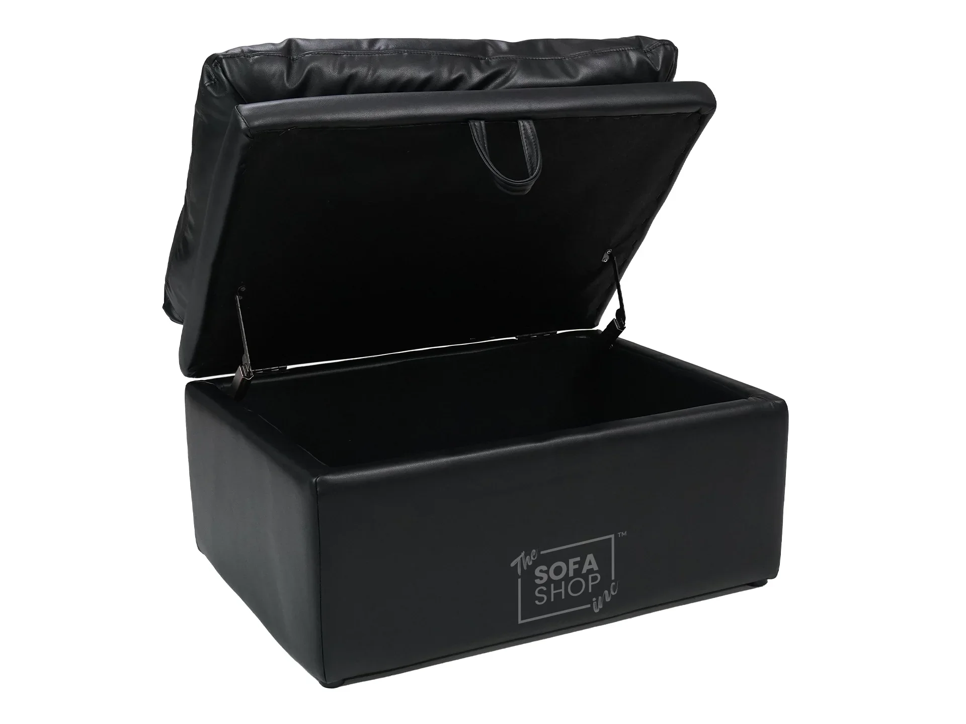 Black Leather Cushion Top Footstool - Bari - Image 3