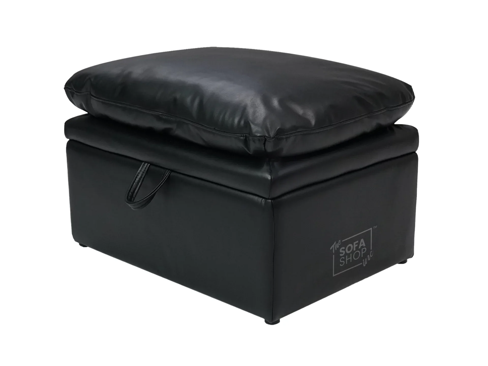 Black Leather Cushion Top Footstool - Bari - Image 6