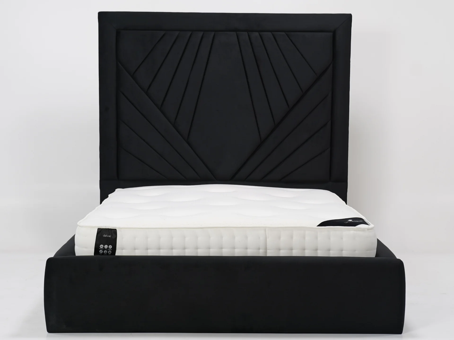 Black Plush Diamond Quilted Bed Frame | Slightly Worn Corner on Side Panel | Ex Display Bed in Like-New Condition - Image 2