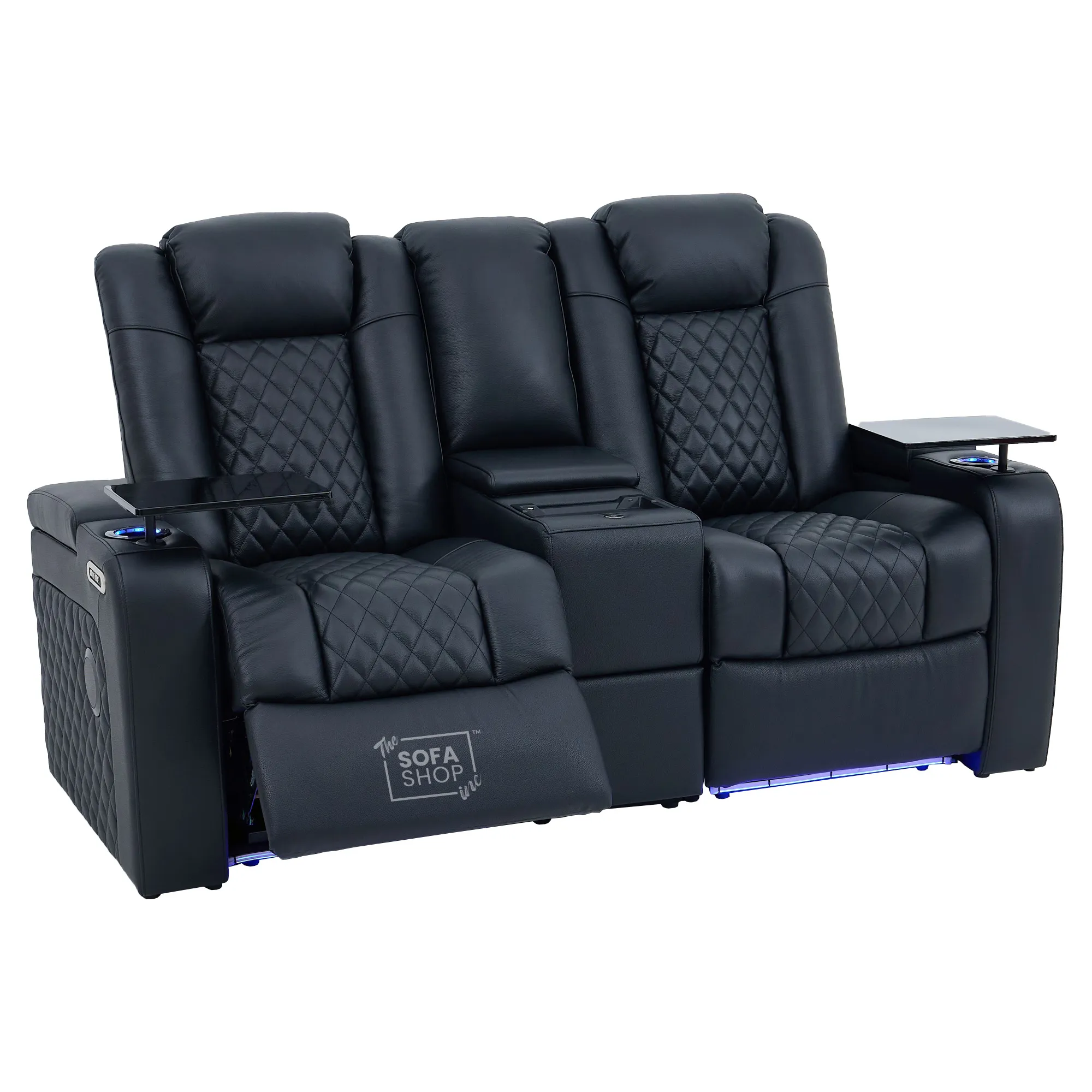 Black Real Leather 2 Seater Electric Recliner Cinema Sofa | Power Headrest, Speakers, Console, Wireless Charging & Cooling Cup Holders | Milano | The Sofa Shop - Image 22
