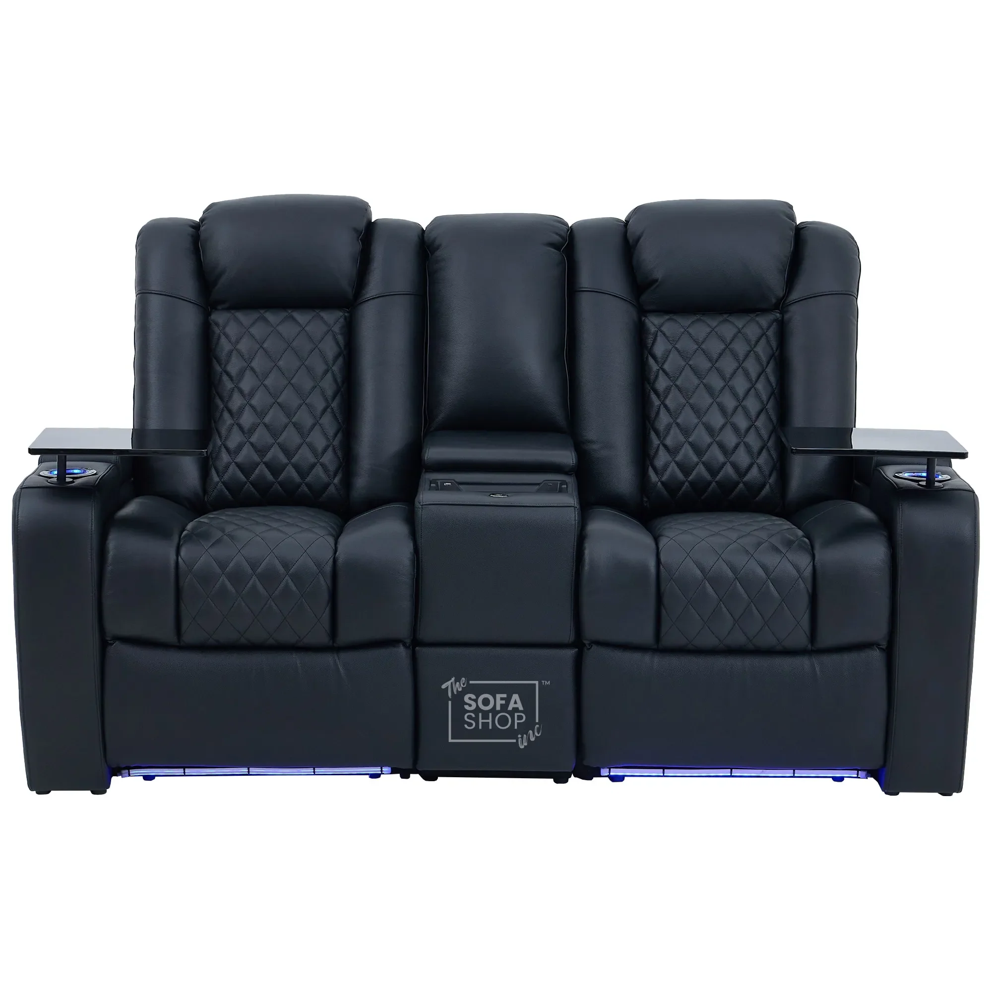 Black Real Leather 2 Seater Electric Recliner Cinema Sofa | Power Headrest, Speakers, Console, Wireless Charging & Cooling Cup Holders | Milano | The Sofa Shop - Image 23