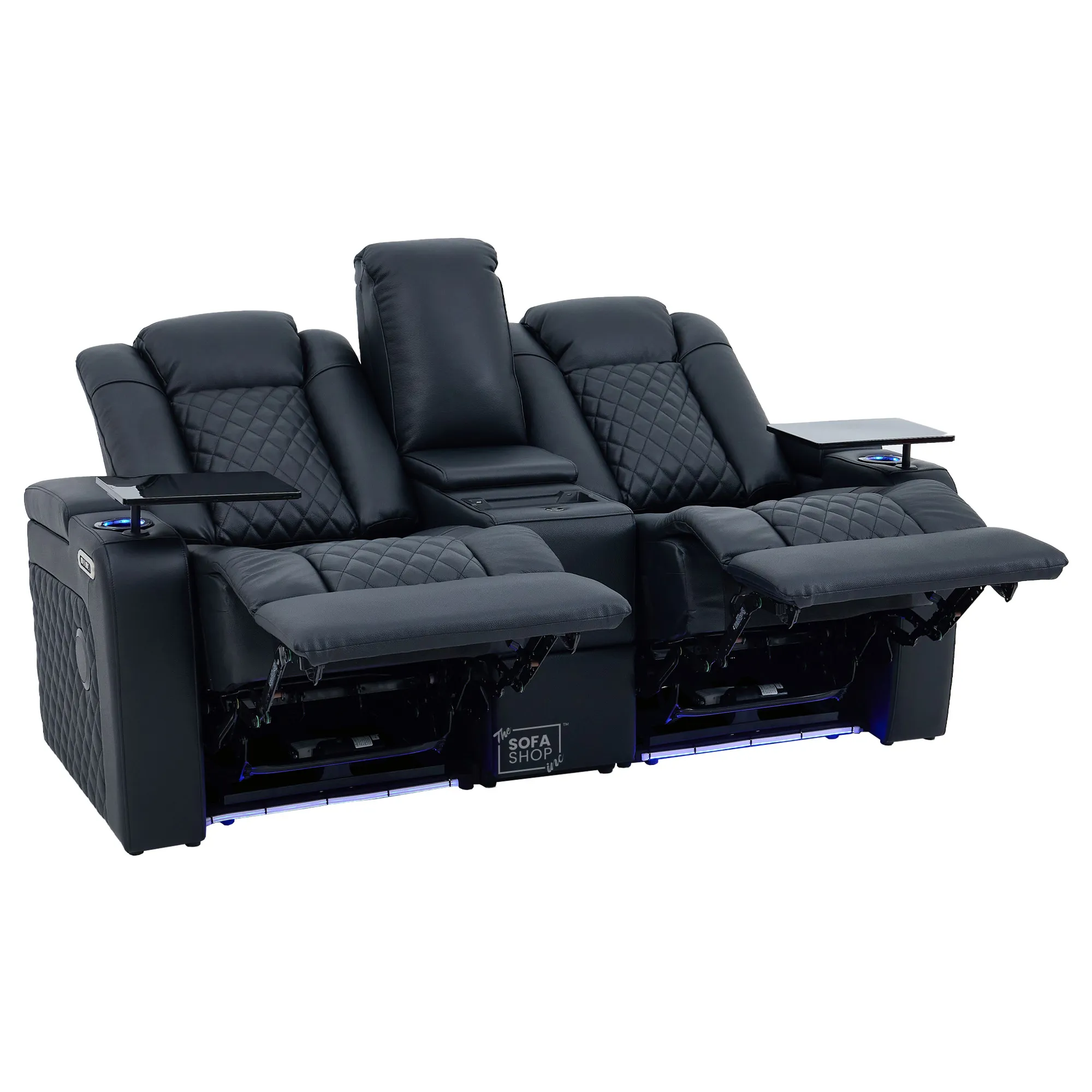 Black Real Leather 2 Seater Electric Recliner Cinema Sofa | Power Headrest, Speakers, Console, Wireless Charging & Cooling Cup Holders | Milano | The Sofa Shop - Image 24