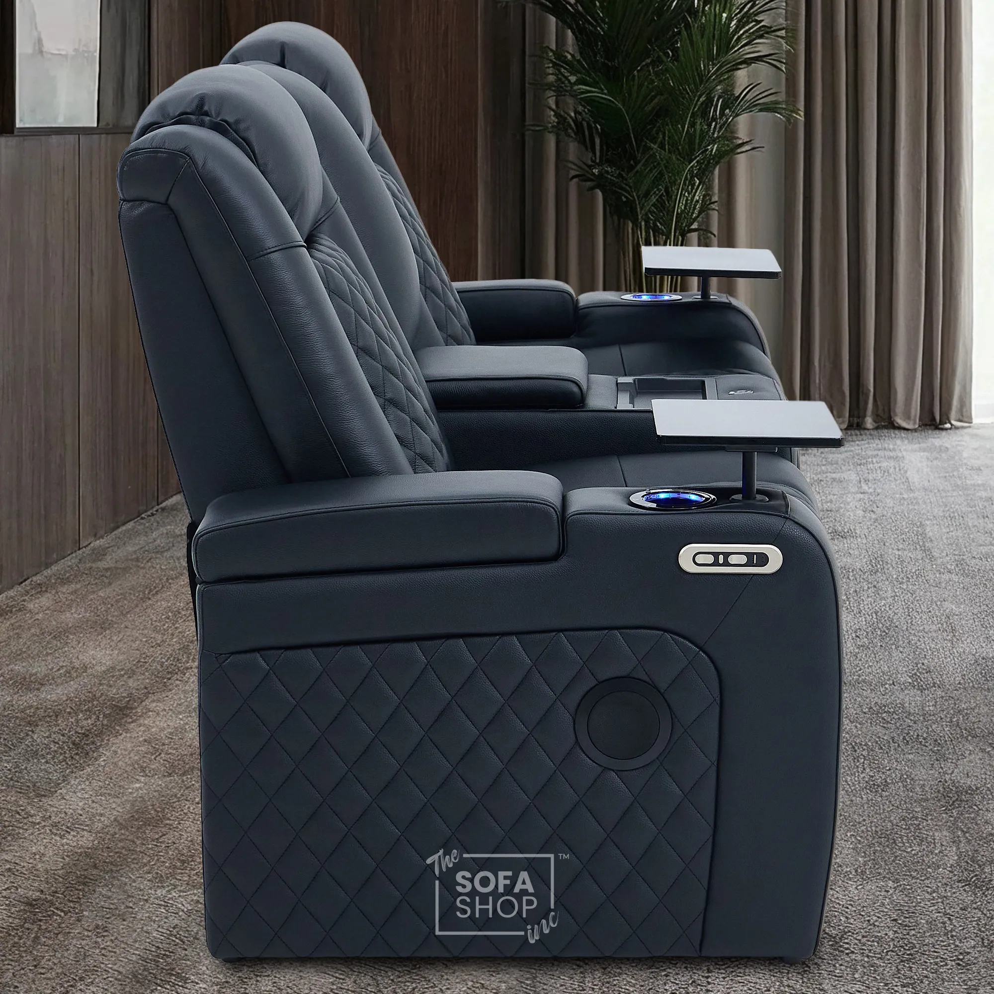 Black Real Leather 2 Seater Electric Recliner Cinema Sofa | Power Headrest, Speakers, Console, Wireless Charging & Cooling Cup Holders | Milano | The Sofa Shop - Image 6