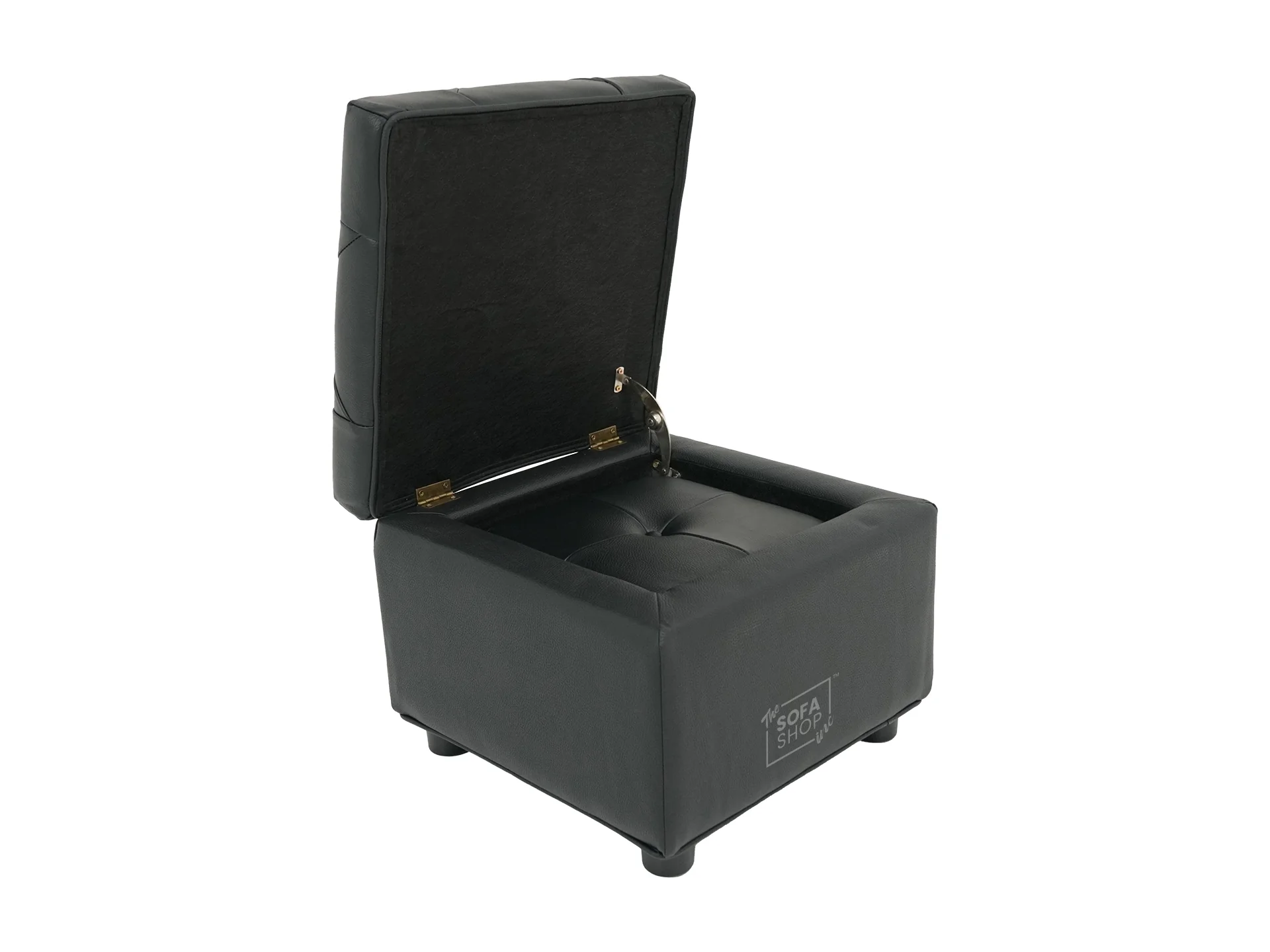 Black Real Leather Footstool | Storage Ottoman for Sofa - Square - Image 3