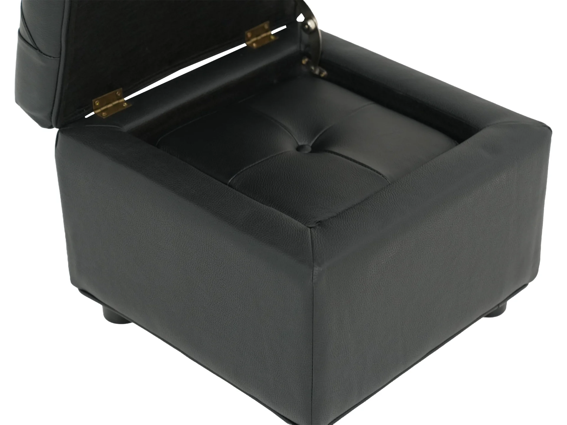 Black Real Leather Footstool | Storage Ottoman for Sofa - Square - Image 4