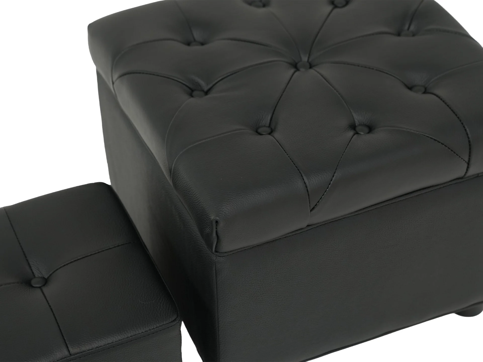 Black Real Leather Footstool | Storage Ottoman for Sofa - Square - Image 5