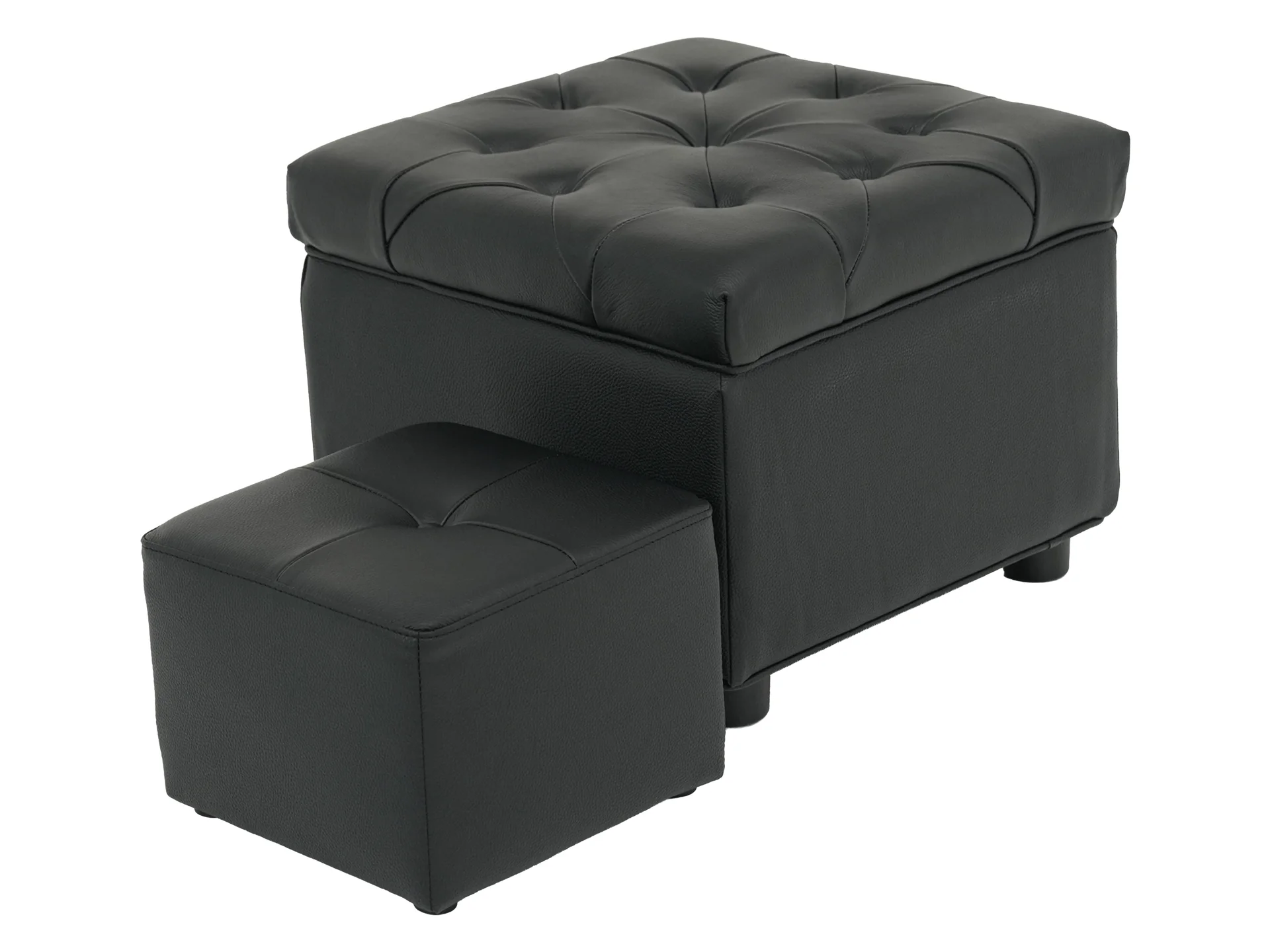 Black Real Leather Footstool | Storage Ottoman for Sofa - Square - Image 7