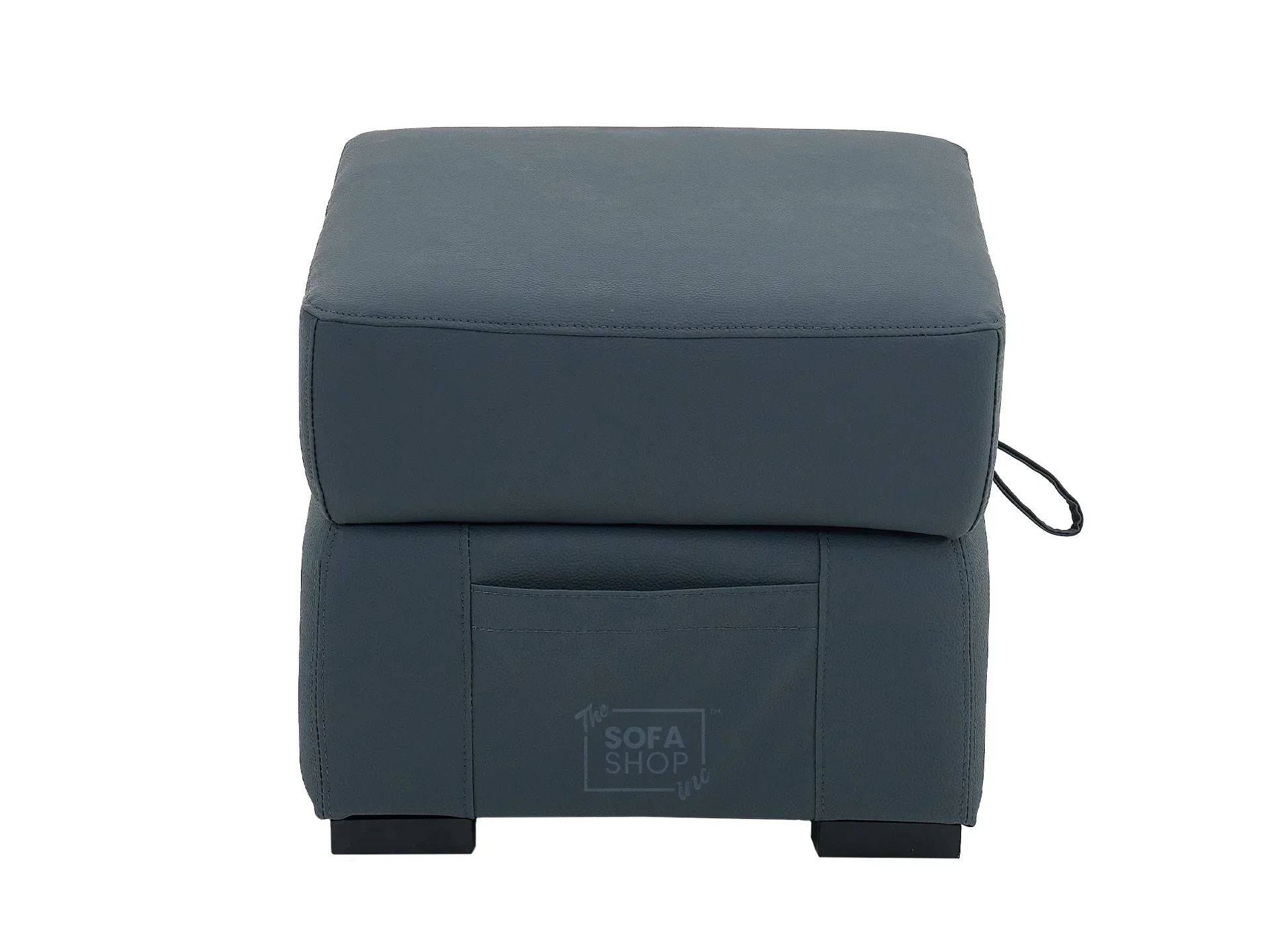 Blue Real Leather Footstool | Storage Ottoman for Sofa - Square - Image 3
