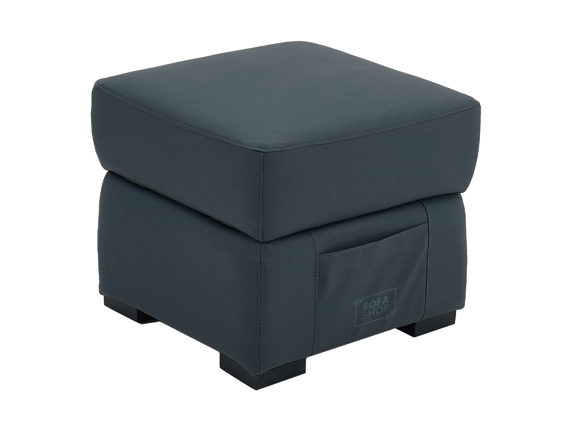 Blue Real Leather Footstool | Storage Ottoman for Sofa - Square - Image 4