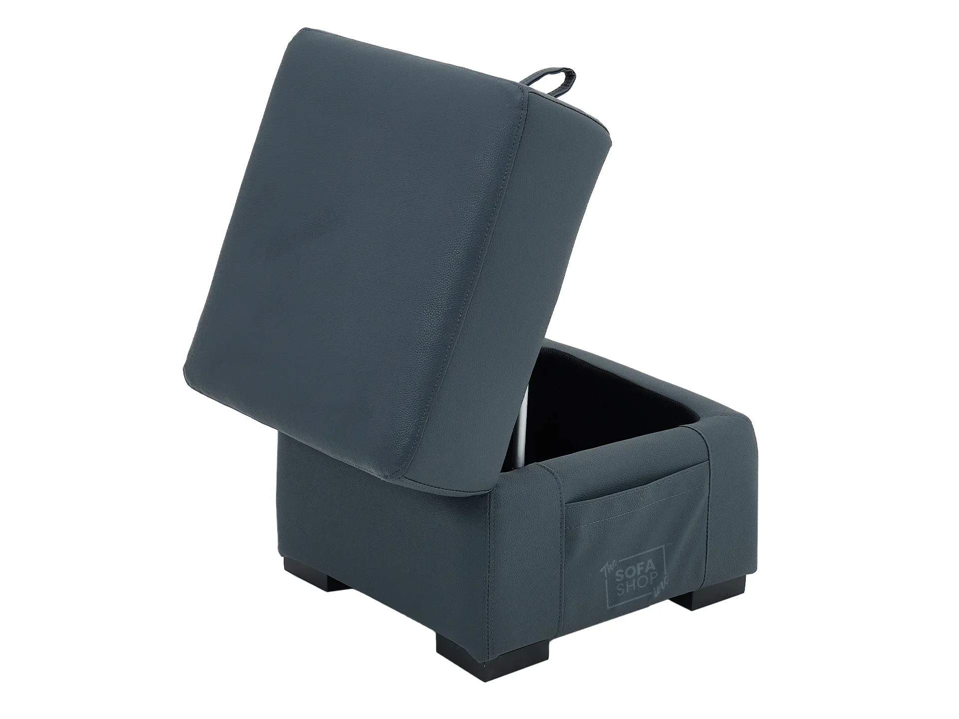 Blue Real Leather Footstool | Storage Ottoman for Sofa - Square - Image 6