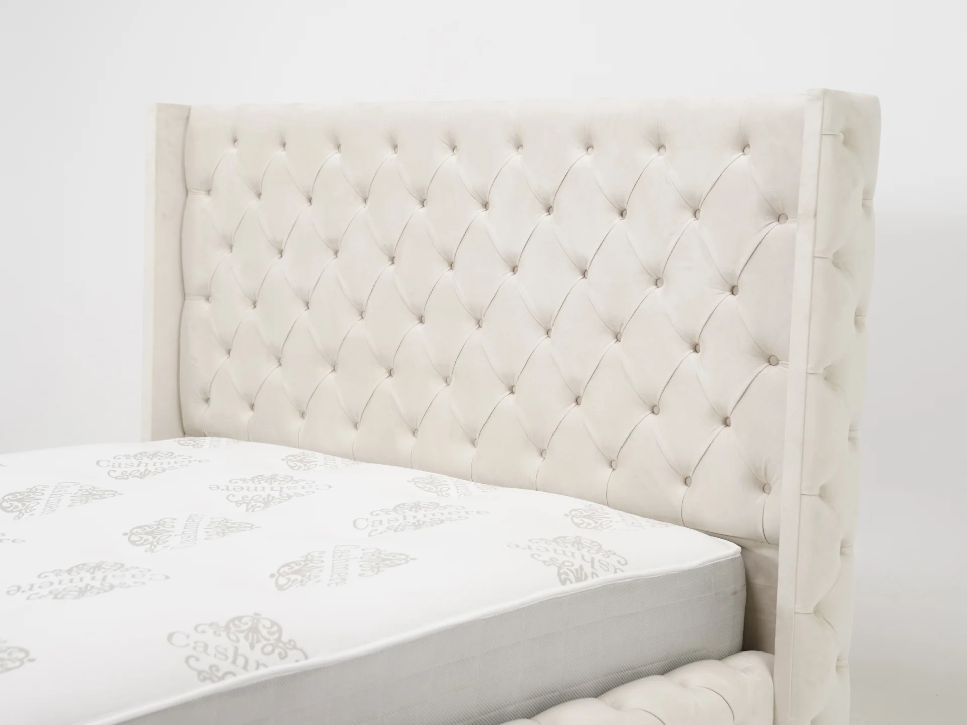 Cream Wingback Chesterfield Storage Ottoman Bed Frame (No Mattress) with Gas-Lift Mechanism | Ex Display Bed Frame in Like-New Condition - Image 3