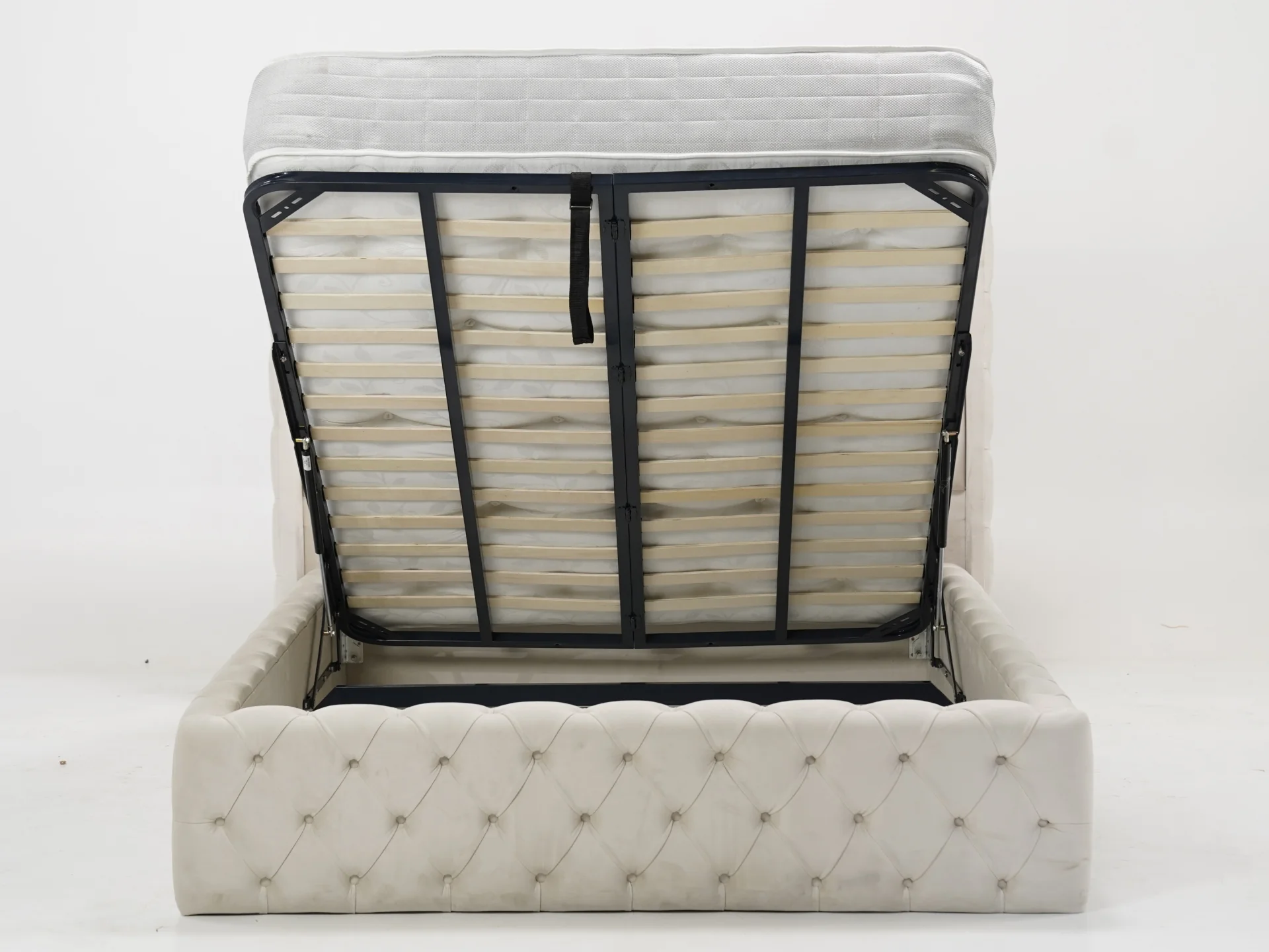 Cream Wingback Chesterfield Storage Ottoman Bed Frame (No Mattress) with Gas-Lift Mechanism | Ex Display Bed Frame in Like-New Condition - Image 4