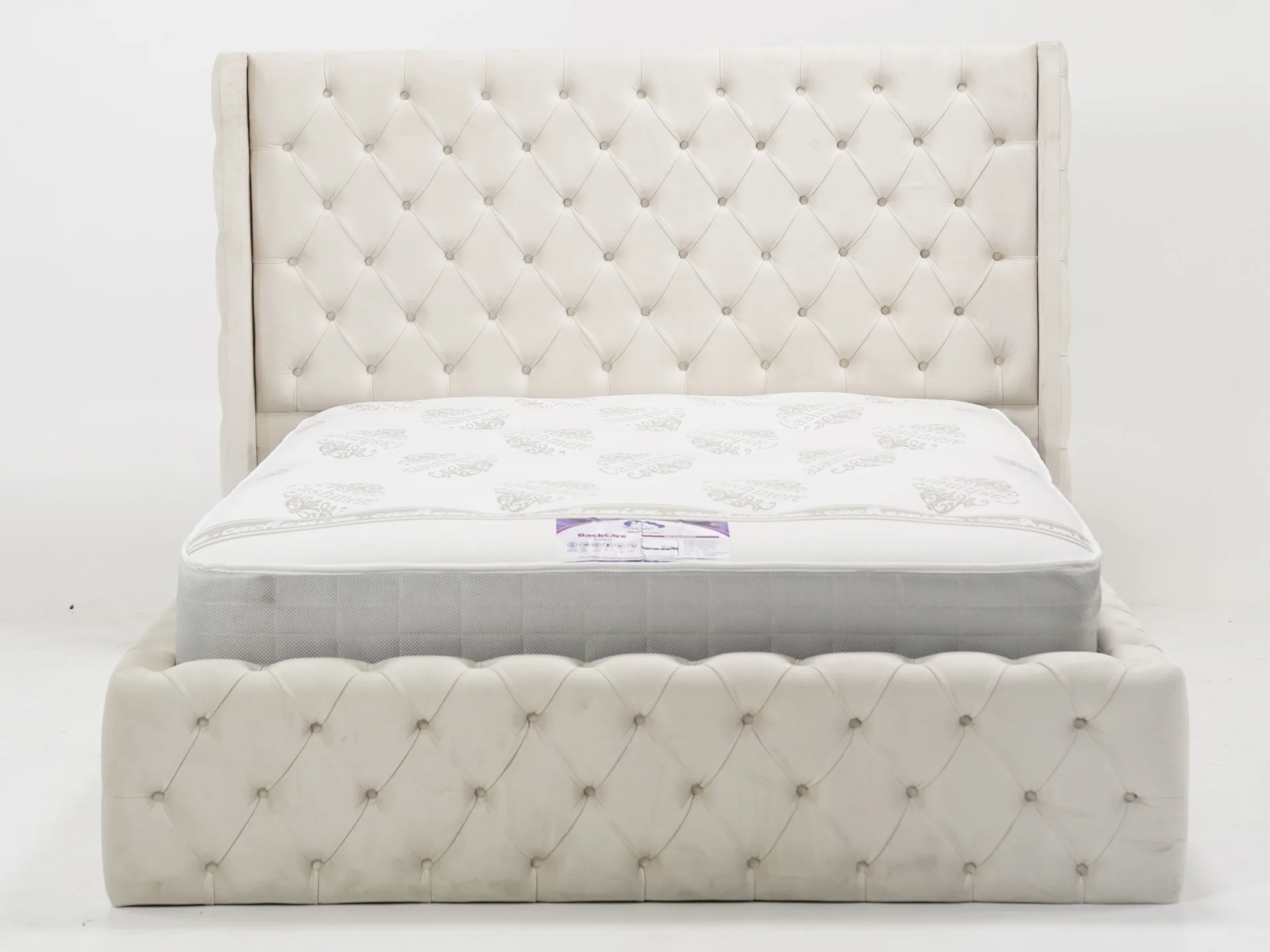 Cream Wingback Chesterfield Storage Ottoman Bed Frame (No Mattress) with Gas-Lift Mechanism | Ex Display Bed Frame in Like-New Condition - Image 5