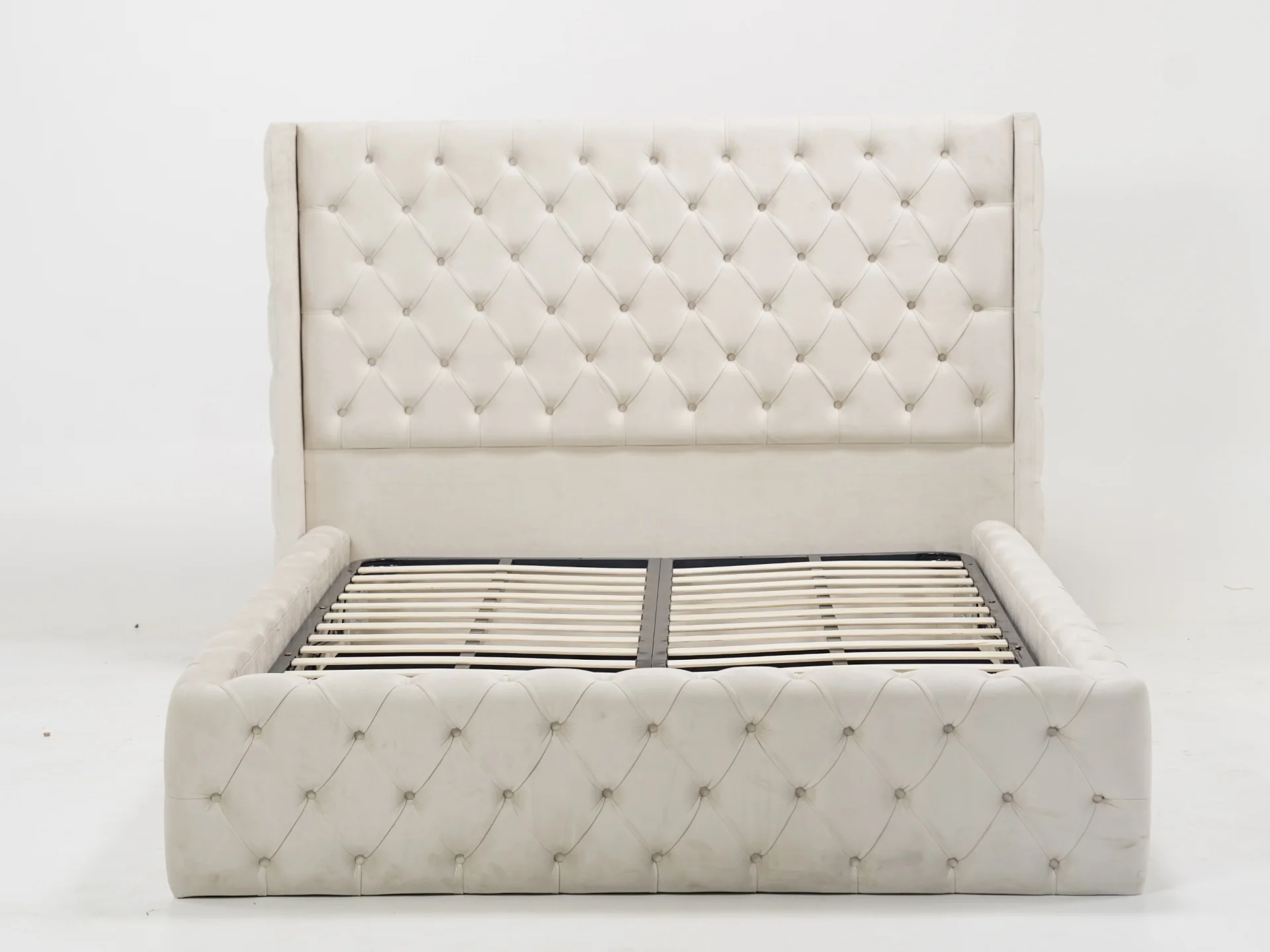 Cream Wingback Chesterfield Storage Ottoman Bed Frame (No Mattress) with Gas-Lift Mechanism | Ex Display Bed Frame in Like-New Condition - Image 8