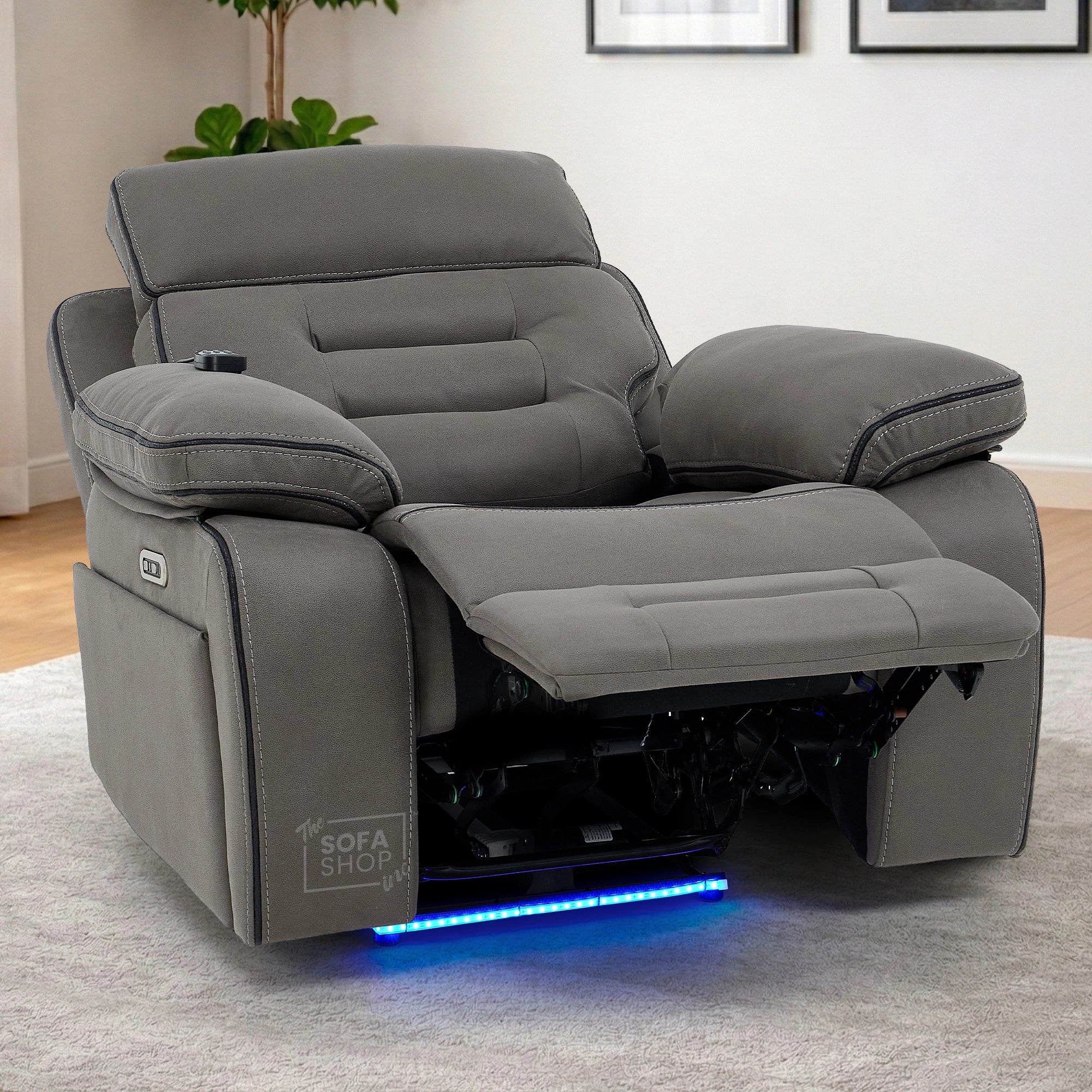 1 Seater Graphite Fabric Electric Recliner Cinema Armchair | Hi-Tech Chair With Vibration Massage, Heat, Cooling Cupholder, Power Headrest & Power Grommet | Tuscany | The Sofa Shop - Image 3