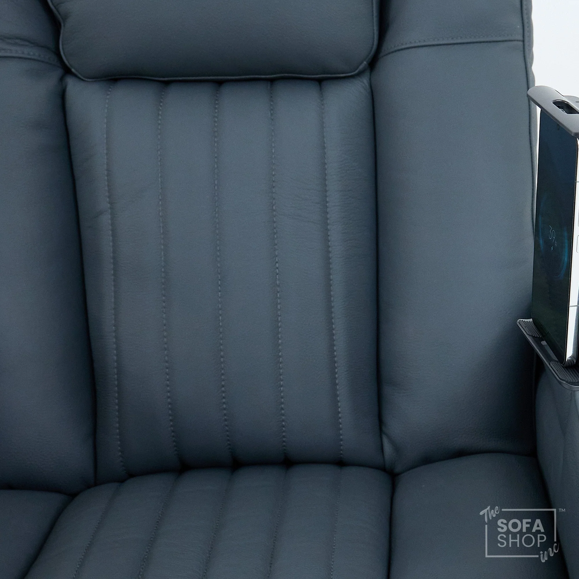Real Leather Recliner Cinema Chair In Blue | Massage, Heating, Power Headrest, Food Tray & Power Grommet | Capri | The Sofa Shop - Image 10