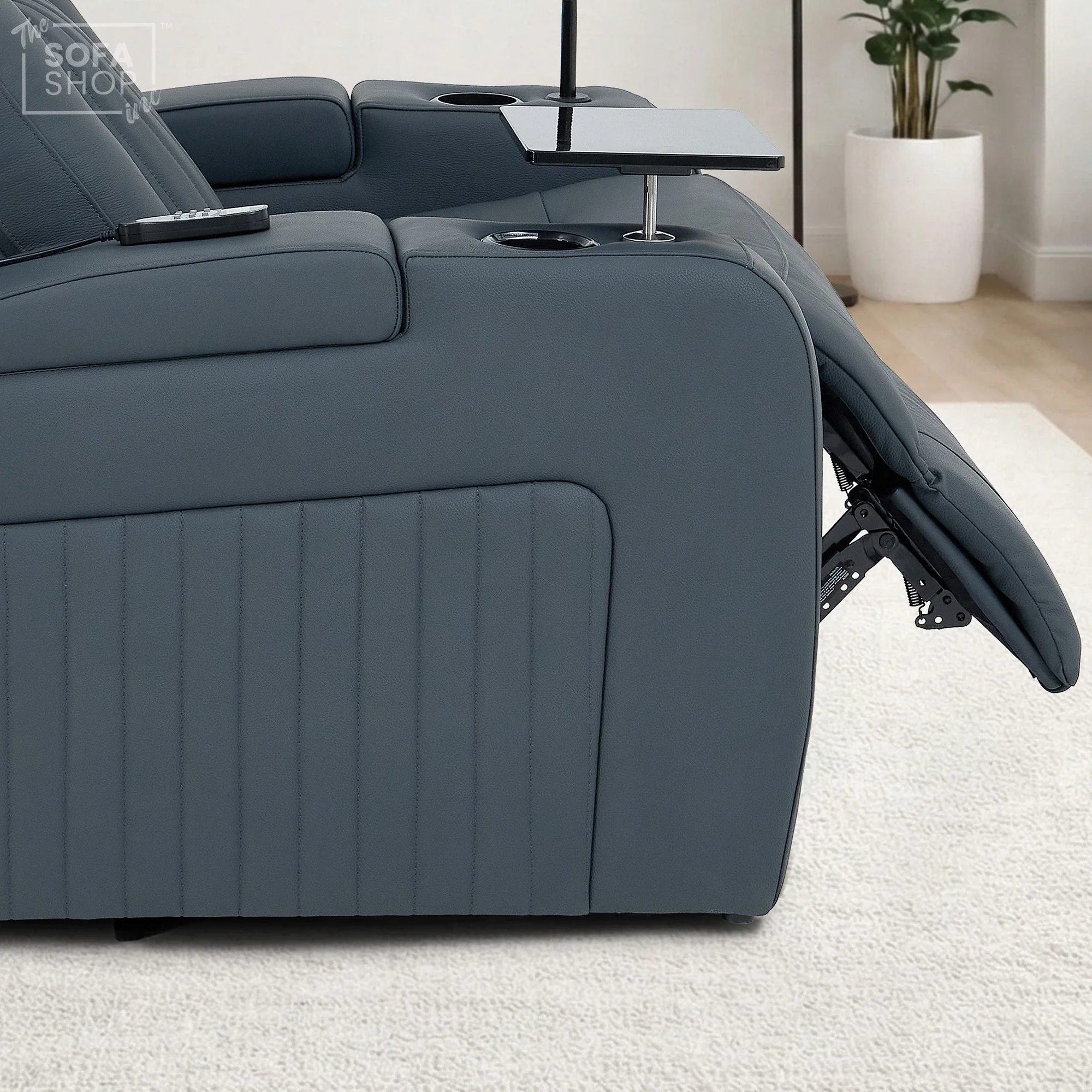 Real Leather Recliner Cinema Chair In Blue | Massage, Heating, Power Headrest, Food Tray & Power Grommet | Capri | The Sofa Shop - Image 15