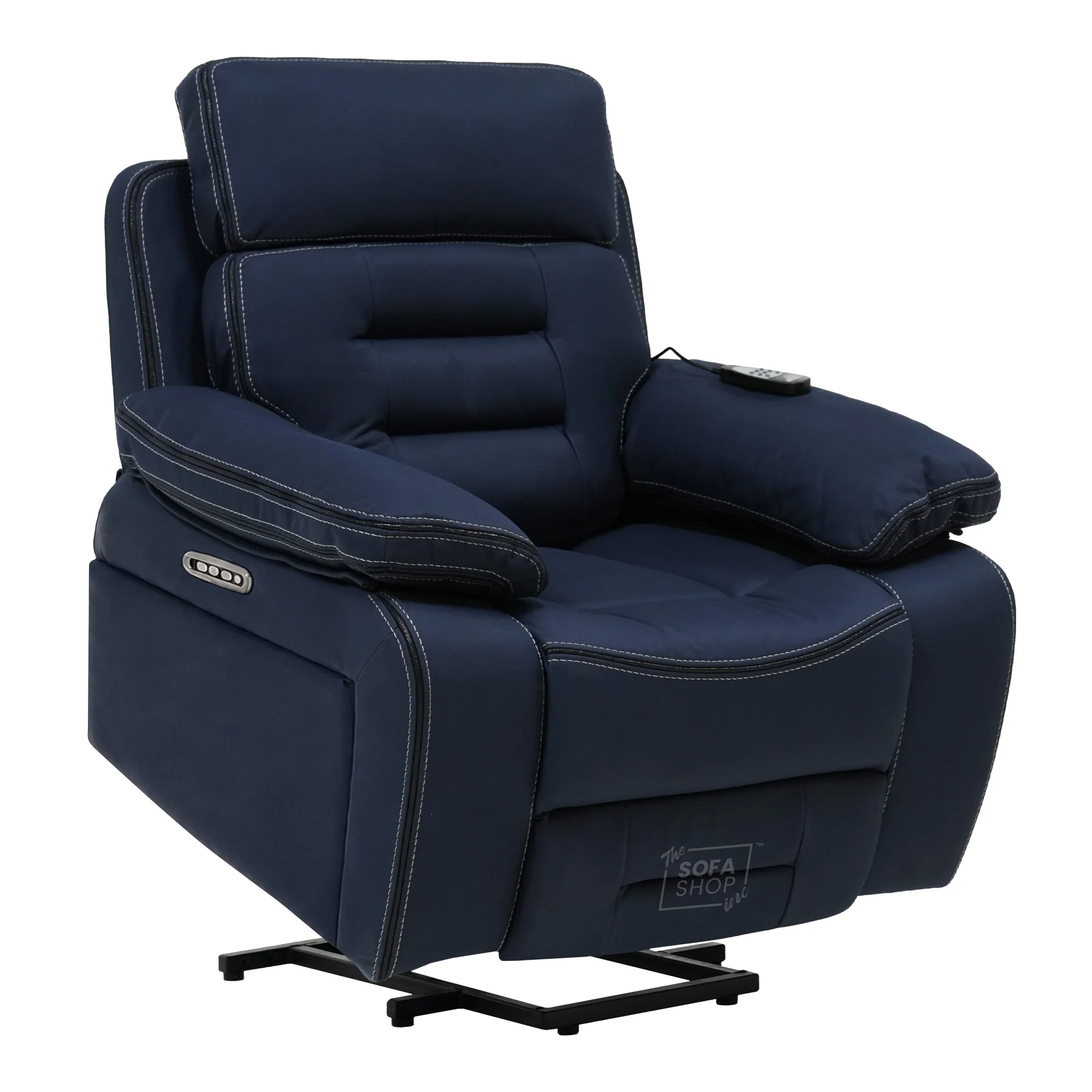 Electric Riser Chair In Blue Fabric | Hi-Tech Recliner Armchair With Vibration Massage + Heated Lumbar + Cooling Cup Holder + Power Headrest | Tuscany | The Sofa Shop - Image 19
