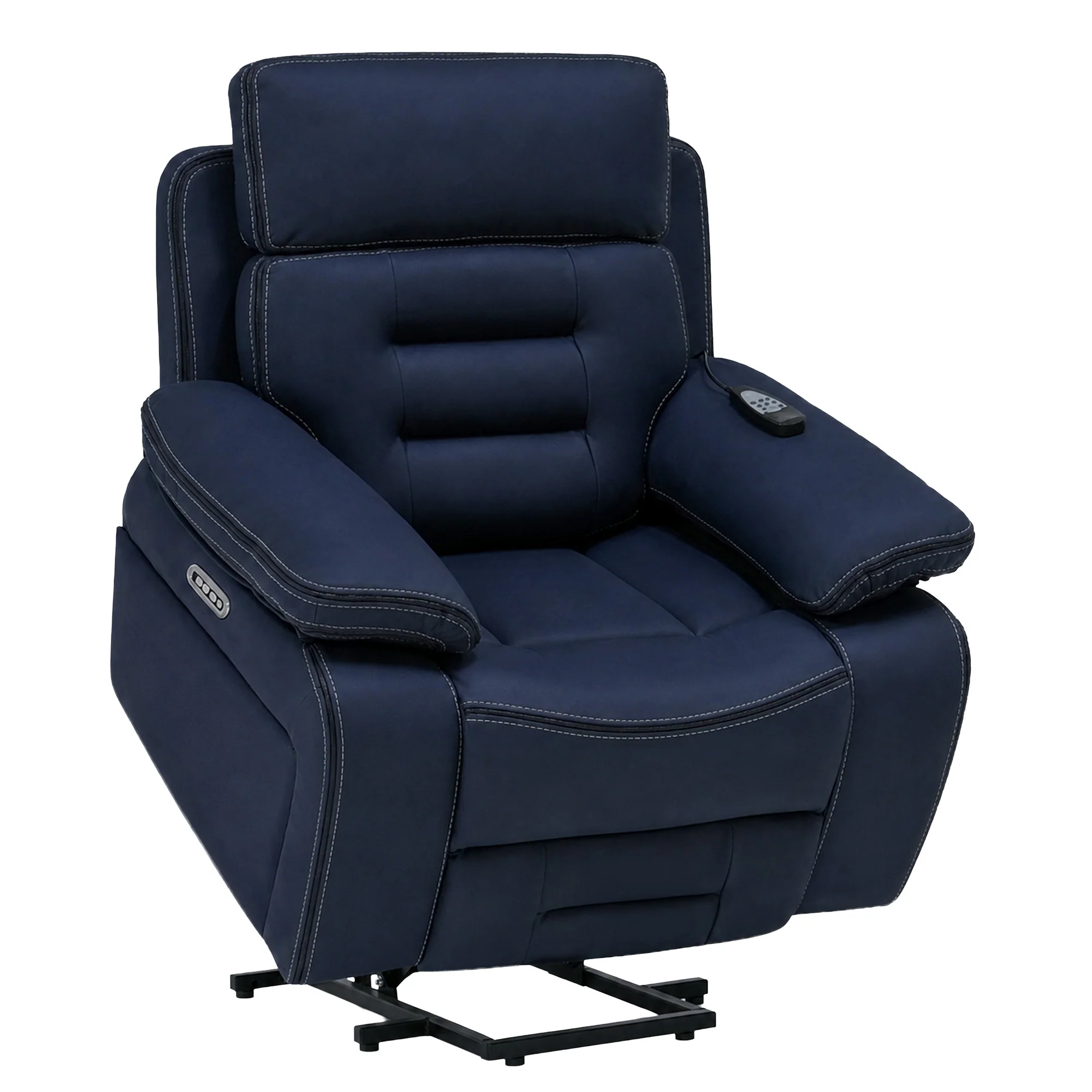Electric Riser Chair In Blue Fabric | Hi-Tech Recliner Armchair With Vibration Massage + Heated Lumbar + Cooling Cup Holder + Power Headrest | Tuscany | The Sofa Shop - Image 20