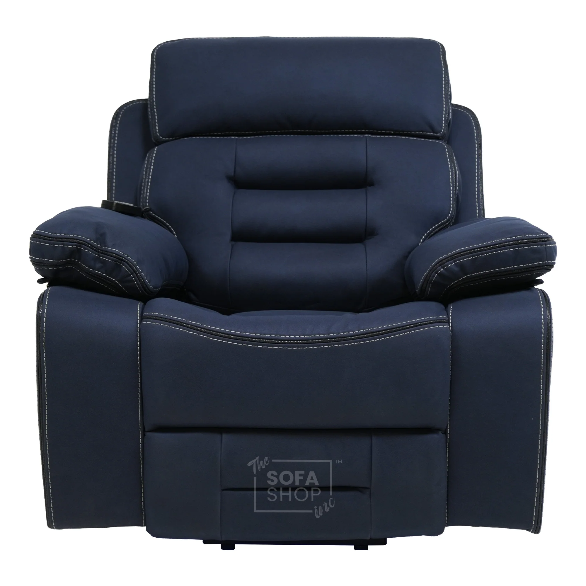 Electric Riser Chair In Blue Fabric | Hi-Tech Recliner Armchair With Vibration Massage + Heated Lumbar + Cooling Cup Holder + Power Headrest | Tuscany | The Sofa Shop - Image 5