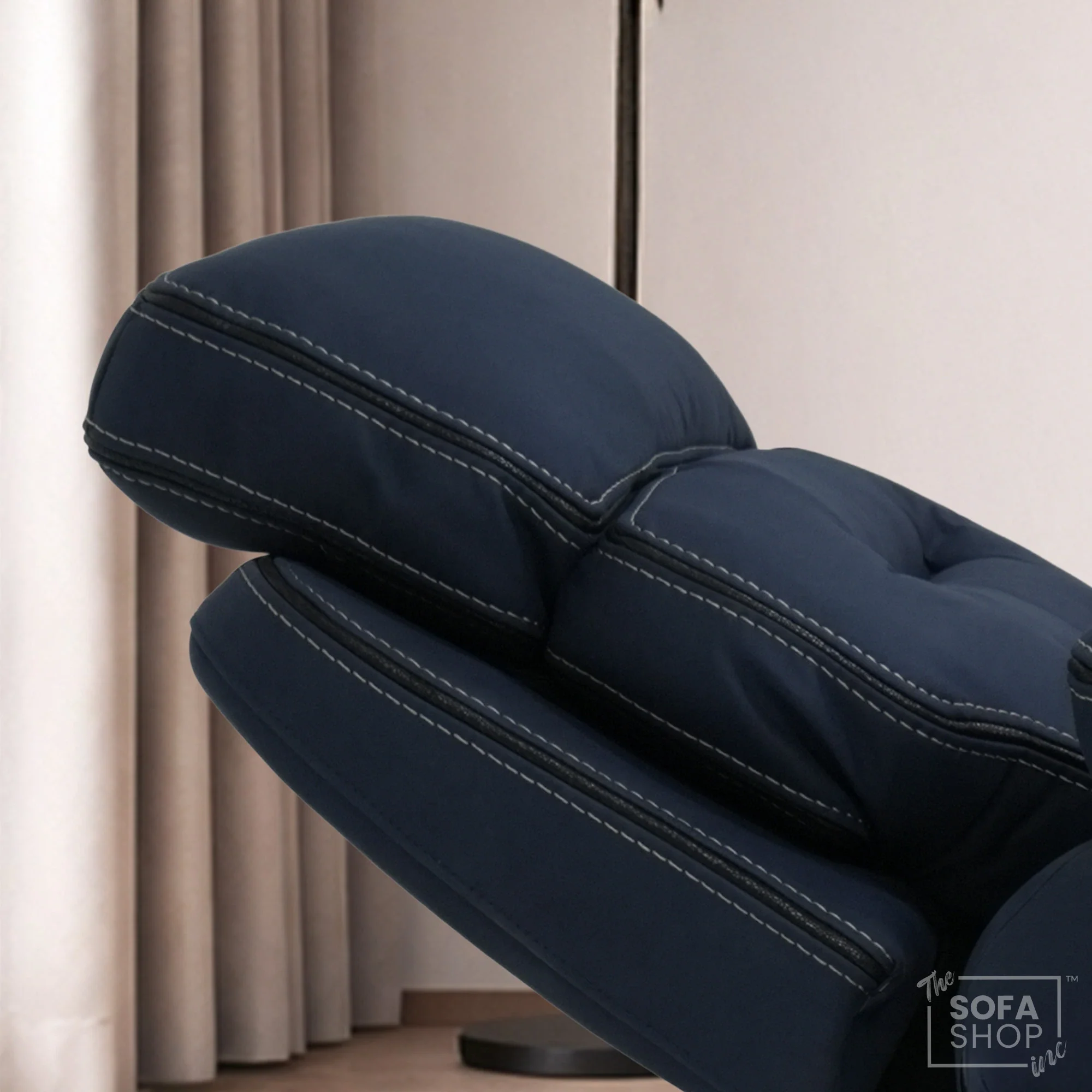 Electric Riser Chair In Blue Fabric | Hi-Tech Recliner Armchair With Vibration Massage + Heated Lumbar + Cooling Cup Holder + Power Headrest | Tuscany | The Sofa Shop - Image 7