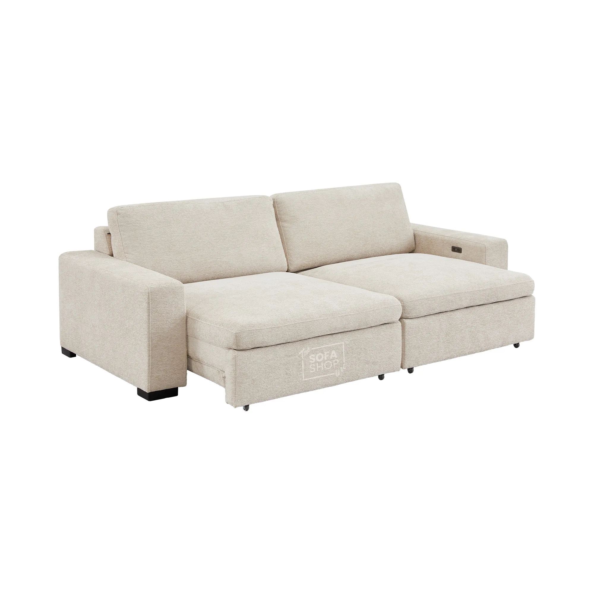 Extendable Electric Sofa - Bed in Cream Chenille Fabric | 3 Seater Power Sliding Couch Perfect for Home Cinema & Movie Nights  | USBc Charging Ports | Palma - Image 13