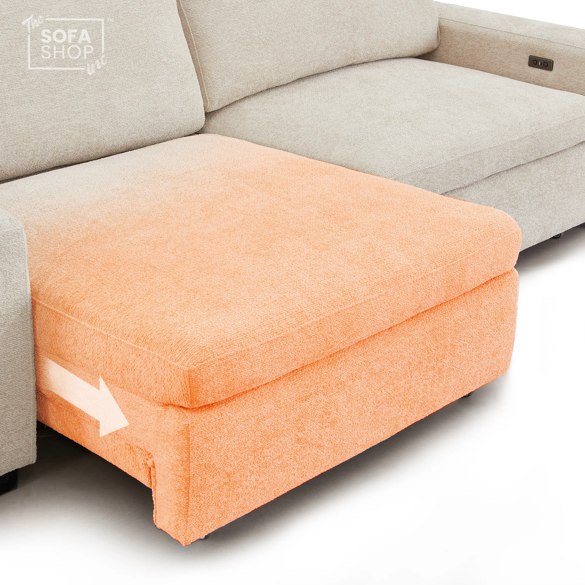 Extendable Electric Sofa - Bed in Cream Chenille Fabric | 3 Seater Power Sliding Couch Perfect for Home Cinema & Movie Nights  | USBc Charging Ports | Palma - Image 7
