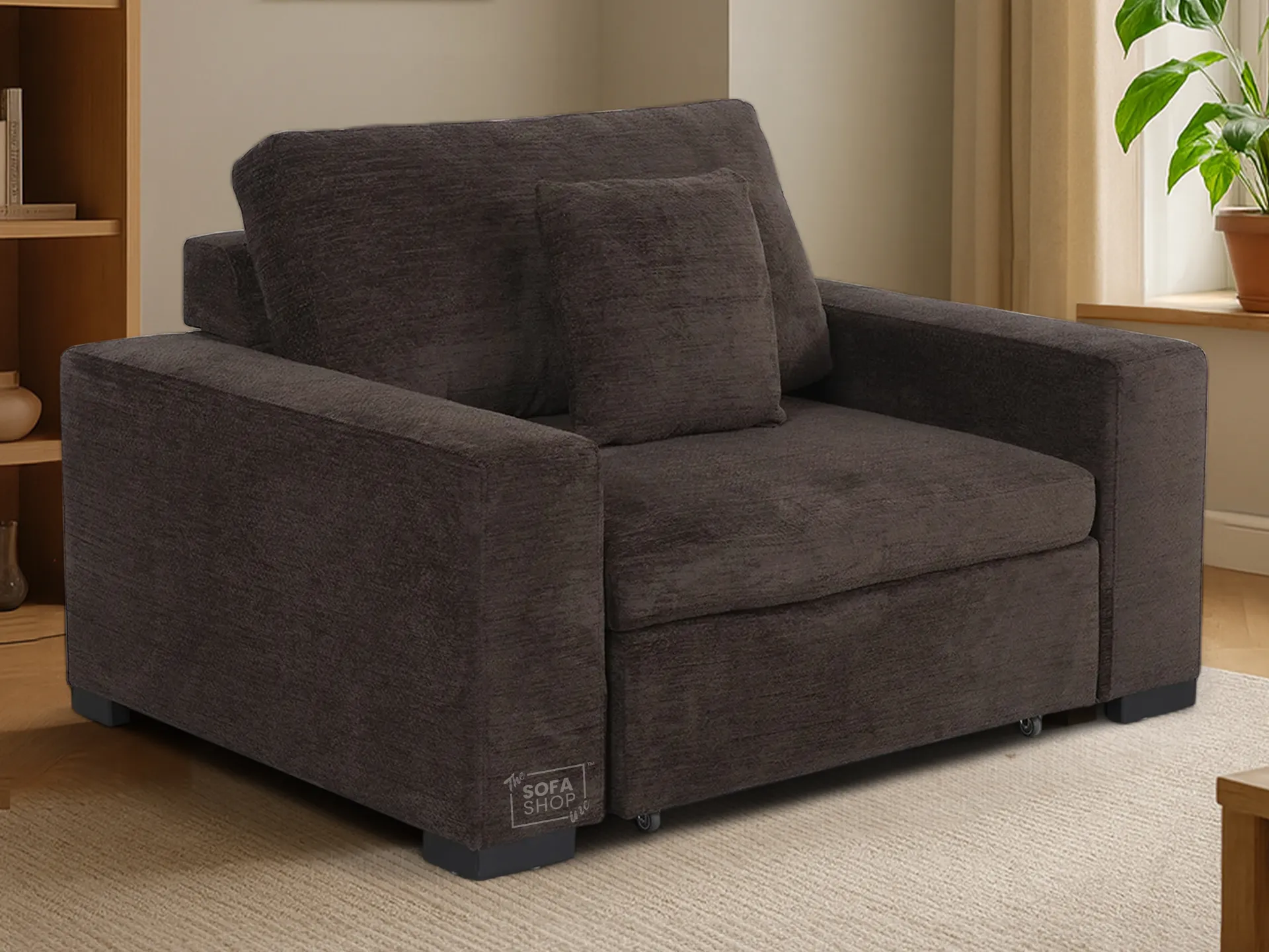 Extendable Electric Sofa Bed Chair in Brown Corduroy Fabric | 1 Seat Home Cinema Couch with Power Slider | USBc Charging Ports | Palma - Image 3