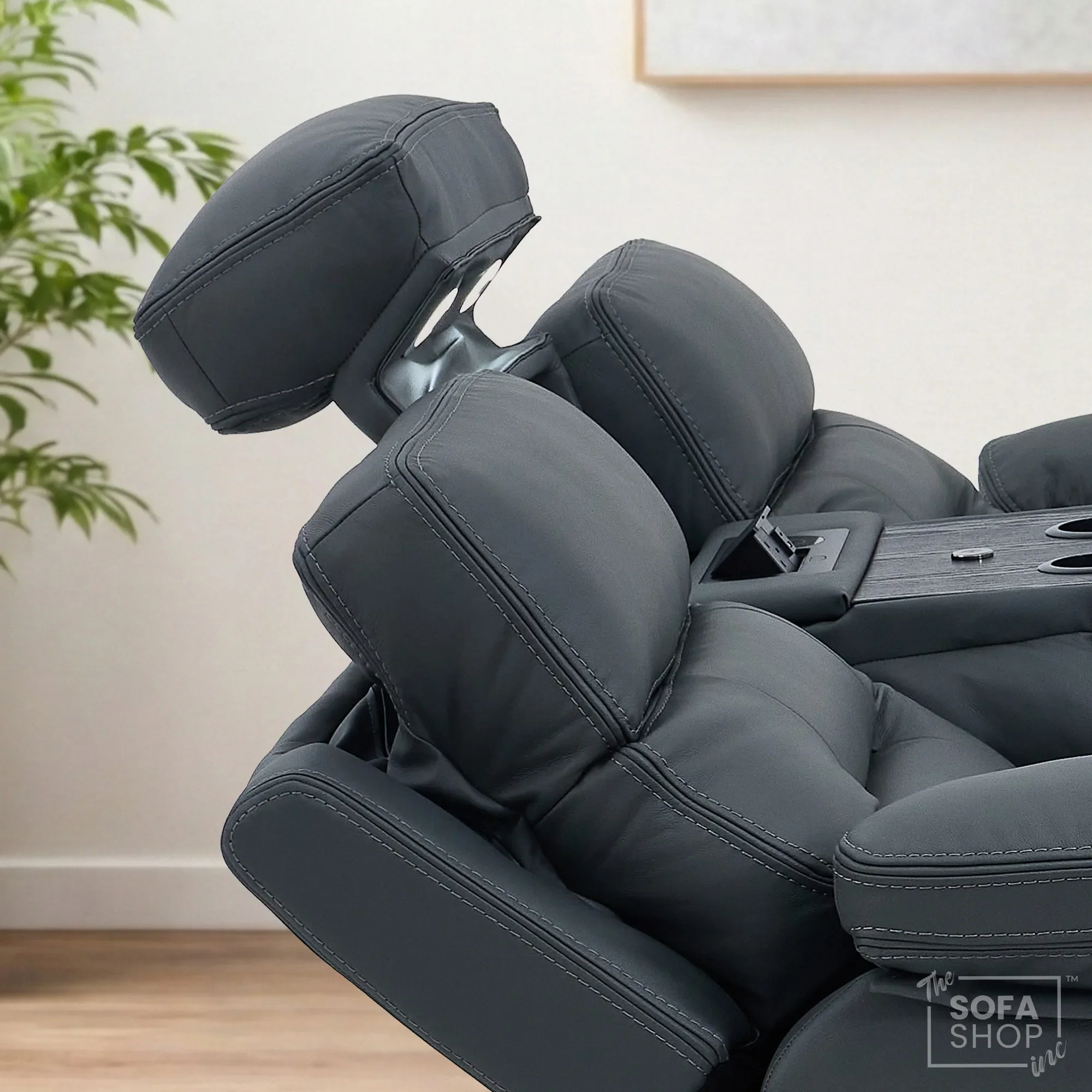 3+1 Electric Recliner Sofa Suite in Grey Real Leather | Hi-Tech Cinema Set with Power Recline, Power Headrests, Bluetooth Speaker, Storage Drawer  | Sicily | The Sofa Shop - Image 10