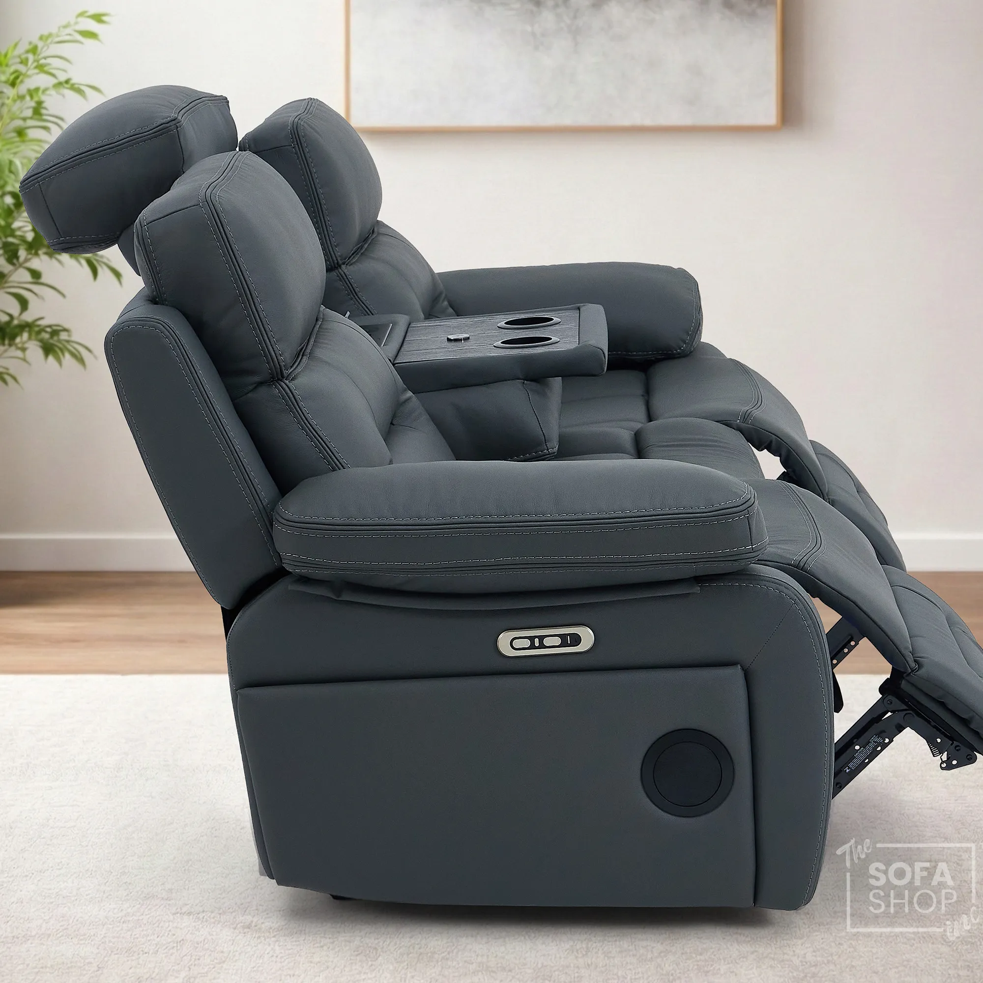 3+1 Electric Recliner Sofa Suite in Grey Real Leather | Hi-Tech Cinema Set with Power Recline, Power Headrests, Bluetooth Speaker, Storage Drawer  | Sicily | The Sofa Shop - Image 11