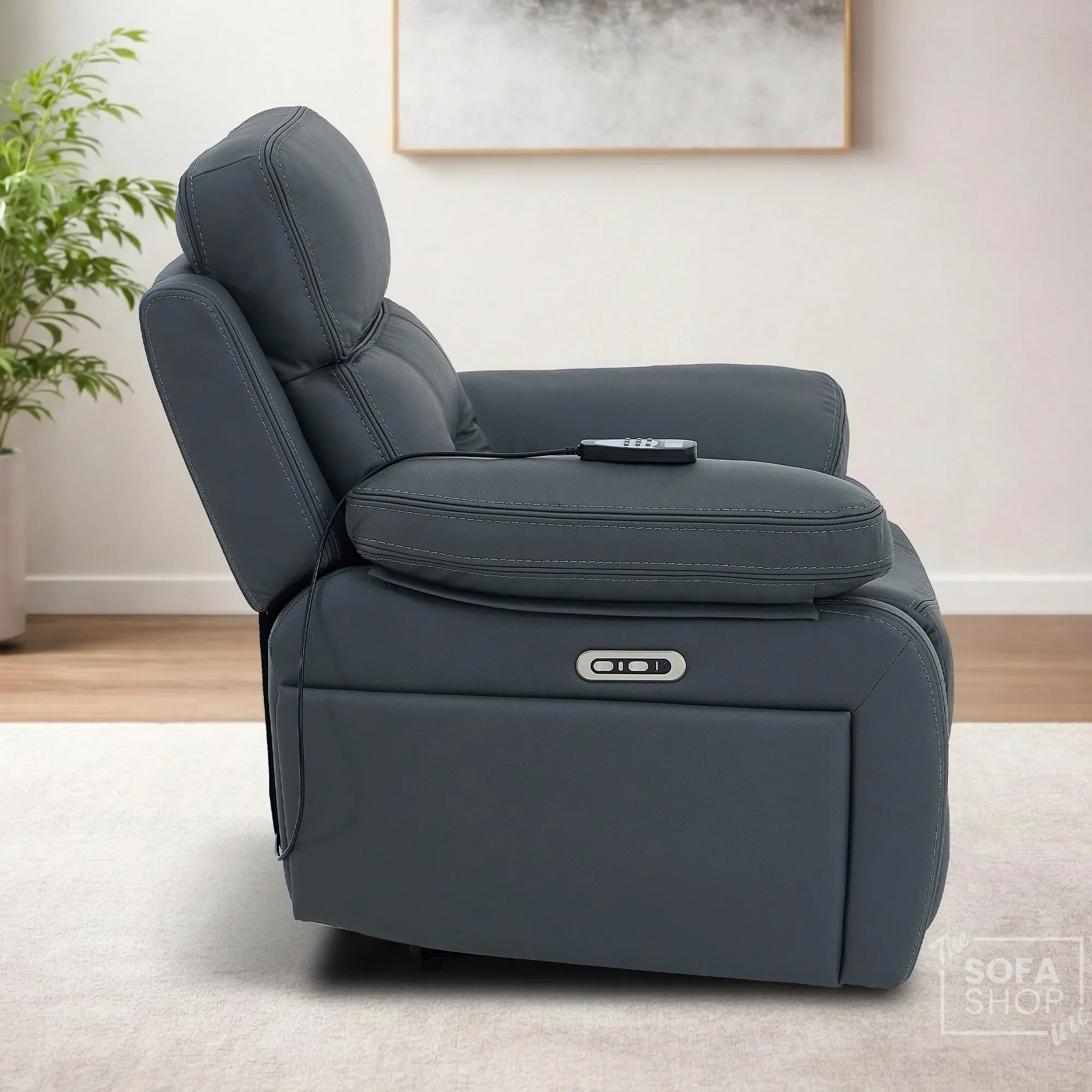 3+1 Electric Recliner Sofa Suite in Grey Real Leather | Hi-Tech Cinema Set with Power Recline, Power Headrests, Bluetooth Speaker, Storage Drawer  | Sicily | The Sofa Shop - Image 13