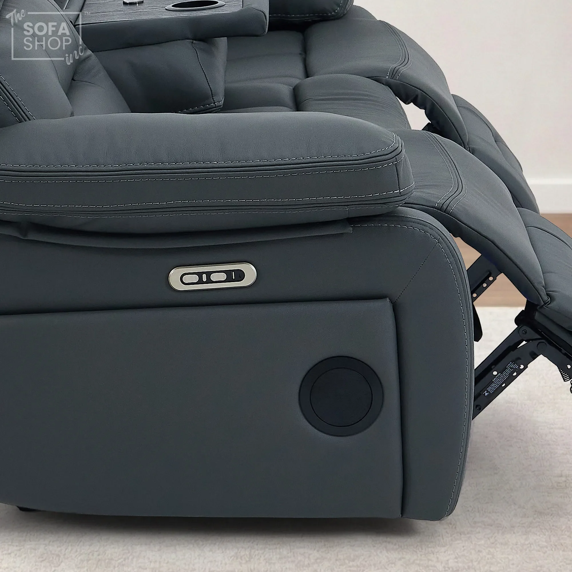 3+1 Electric Recliner Sofa Suite in Grey Real Leather | Hi-Tech Cinema Set with Power Recline, Power Headrests, Bluetooth Speaker, Storage Drawer  | Sicily | The Sofa Shop - Image 27
