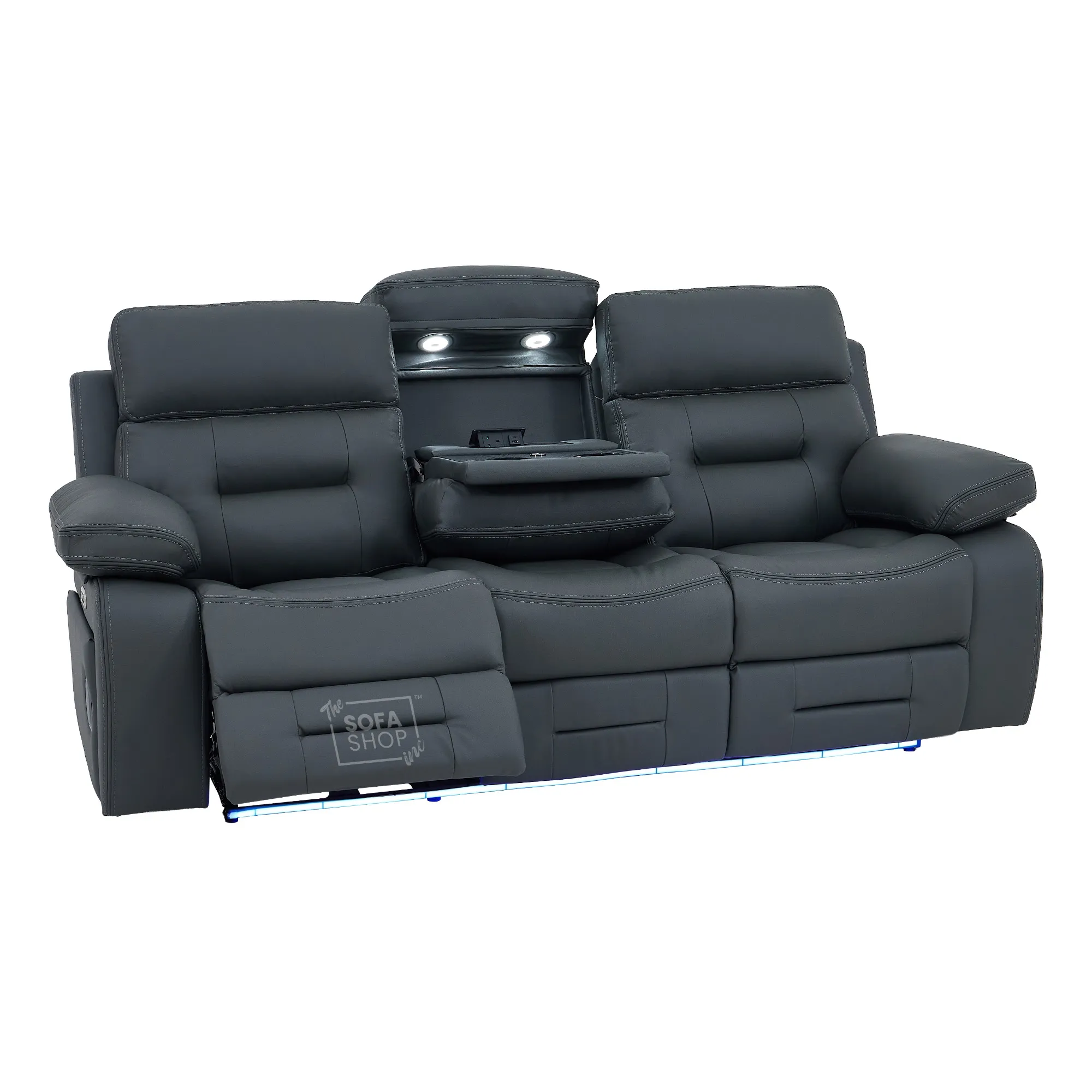 3+1 Electric Recliner Sofa Suite in Grey Real Leather | Hi-Tech Cinema Set with Power Recline, Power Headrests, Bluetooth Speaker, Storage Drawer  | Sicily | The Sofa Shop - Image 32
