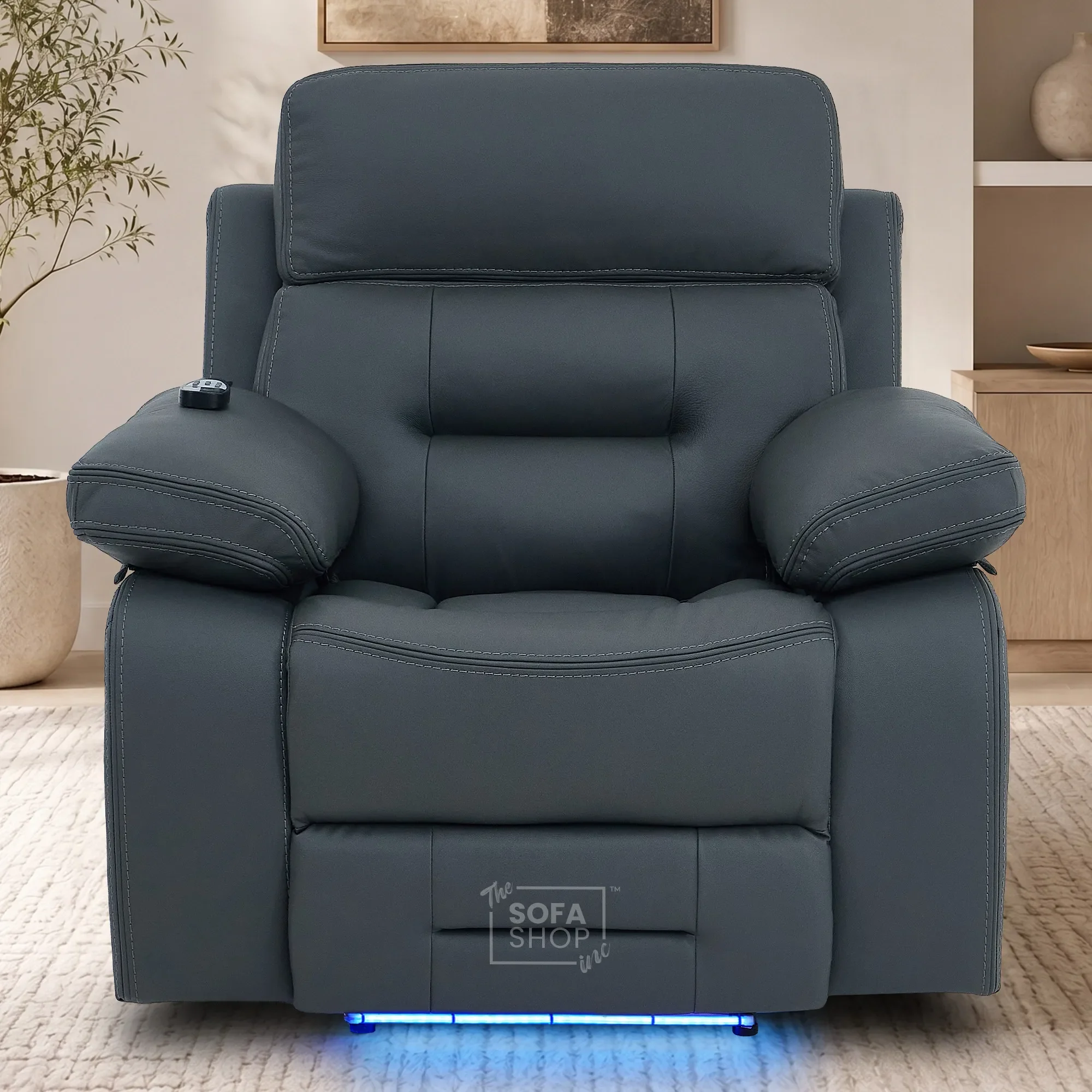 3+1 Electric Recliner Sofa Suite in Grey Real Leather | Hi-Tech Cinema Set with Power Recline, Power Headrests, Bluetooth Speaker, Storage Drawer  | Sicily | The Sofa Shop - Image 5