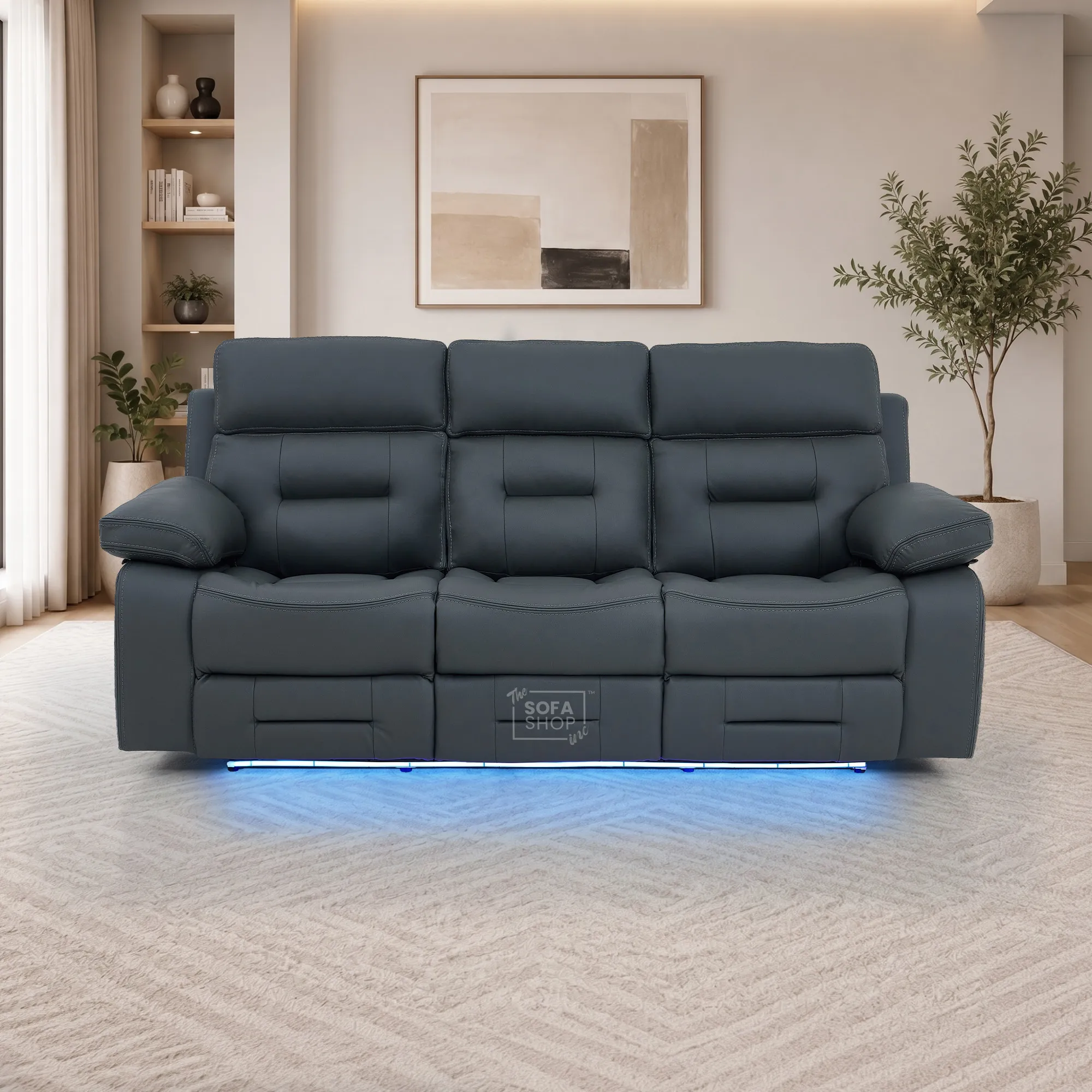 3+1 Electric Recliner Sofa Suite in Grey Real Leather | Hi-Tech Cinema Set with Power Recline, Power Headrests, Bluetooth Speaker, Storage Drawer  | Sicily | The Sofa Shop - Image 6