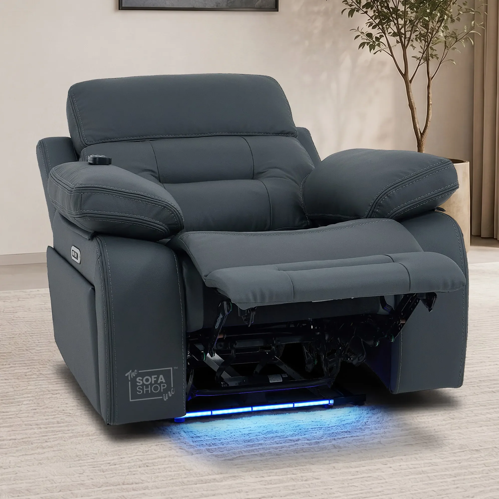 3+1 Electric Recliner Sofa Suite in Grey Real Leather | Hi-Tech Cinema Set with Power Recline, Power Headrests, Bluetooth Speaker, Storage Drawer  | Sicily | The Sofa Shop - Image 8